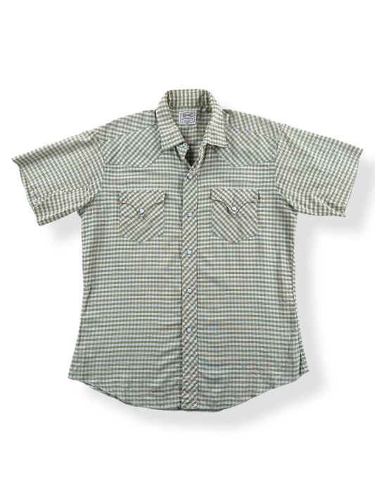 Front of Vintage H Bar C Green Gingham Short Sleeve Shirt SZ M