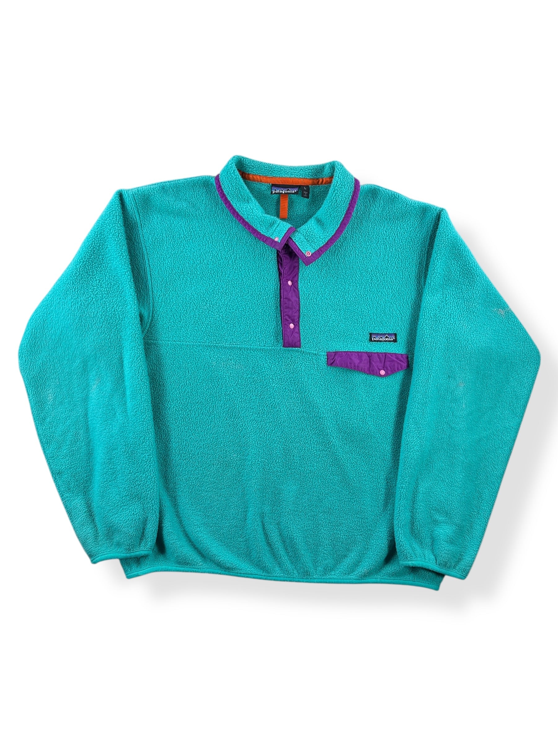 Front of Vintage MIUSA Turquoise Patagonia Synchilla SZ L