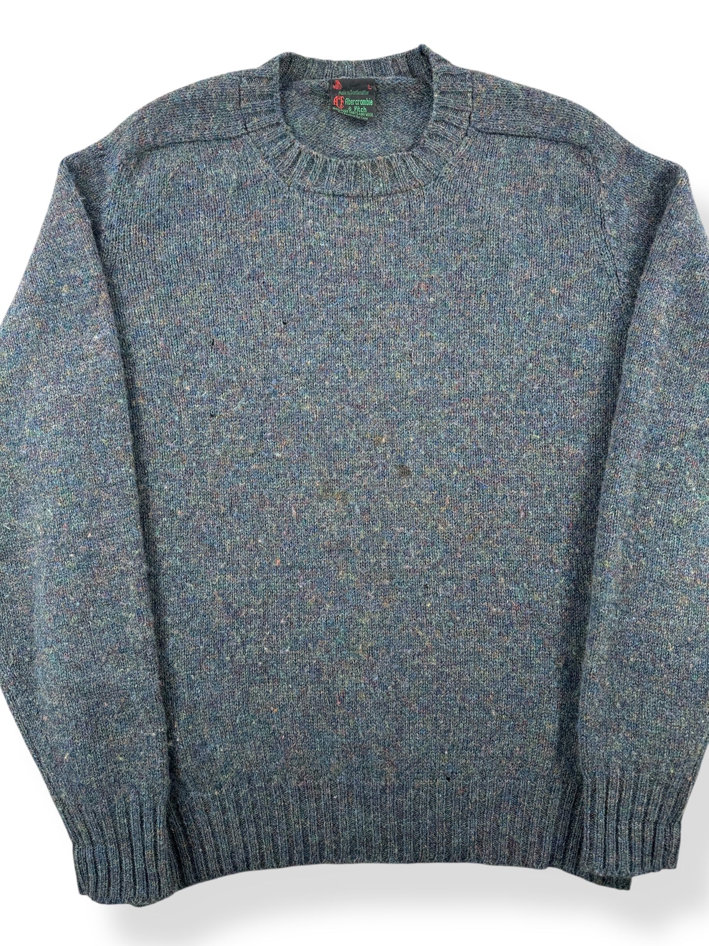 Front Close Up of Vintage Abercrombie & Fitch Scottish Wool Sweater SZ L
