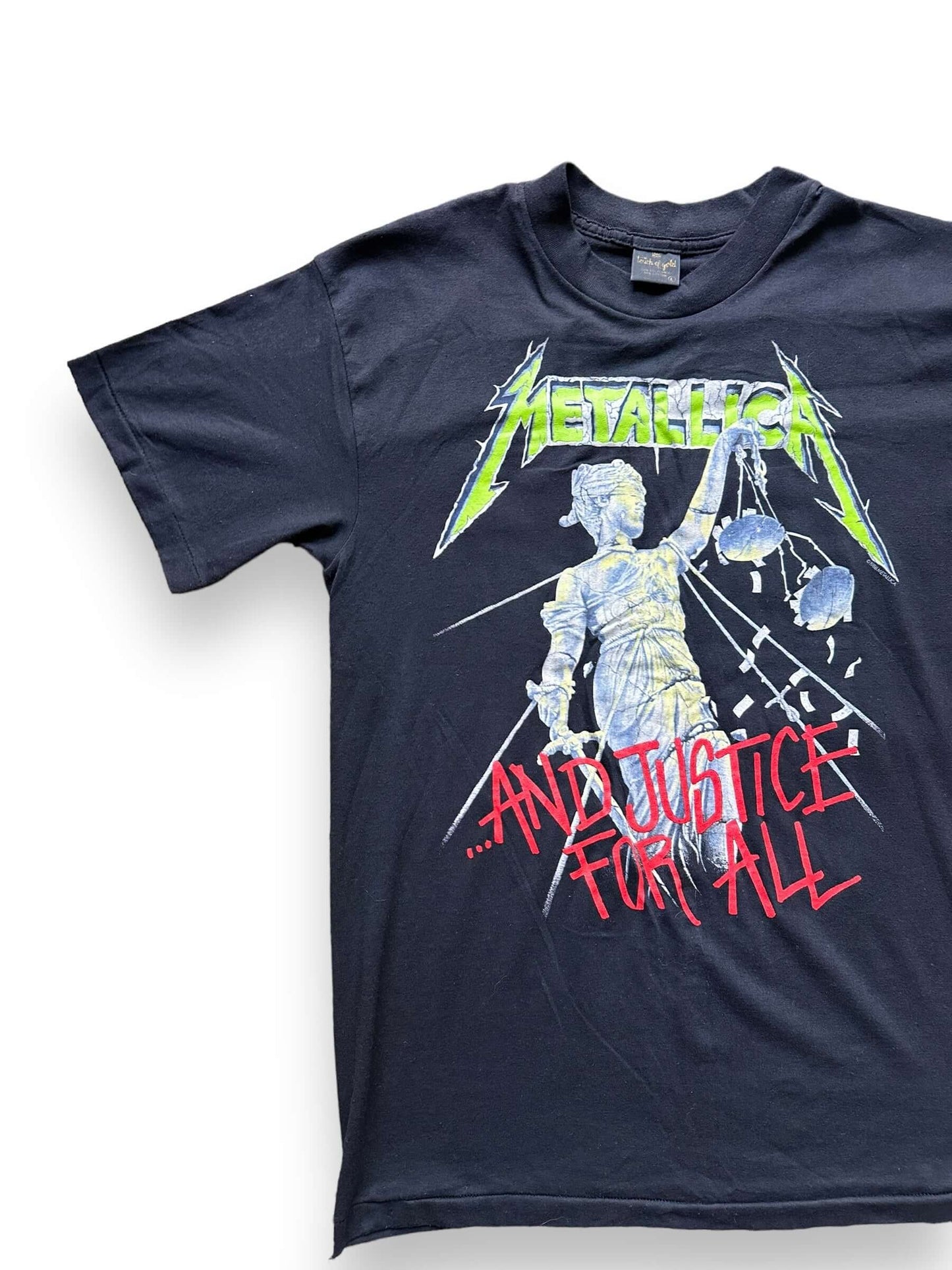 front right of  Vintage 80s Metallica "And Justice For All" Tee SZ L