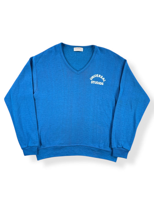 Front of Vintage Universal Studios Flocked V-Neck Sweater SZ L