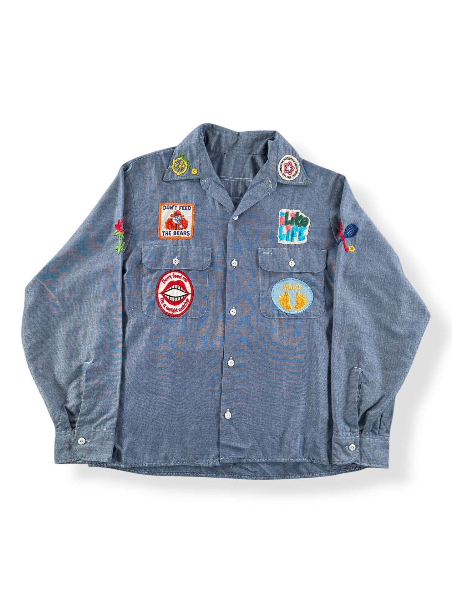 Front of Vintage Patched Chambray Shirt SZ M