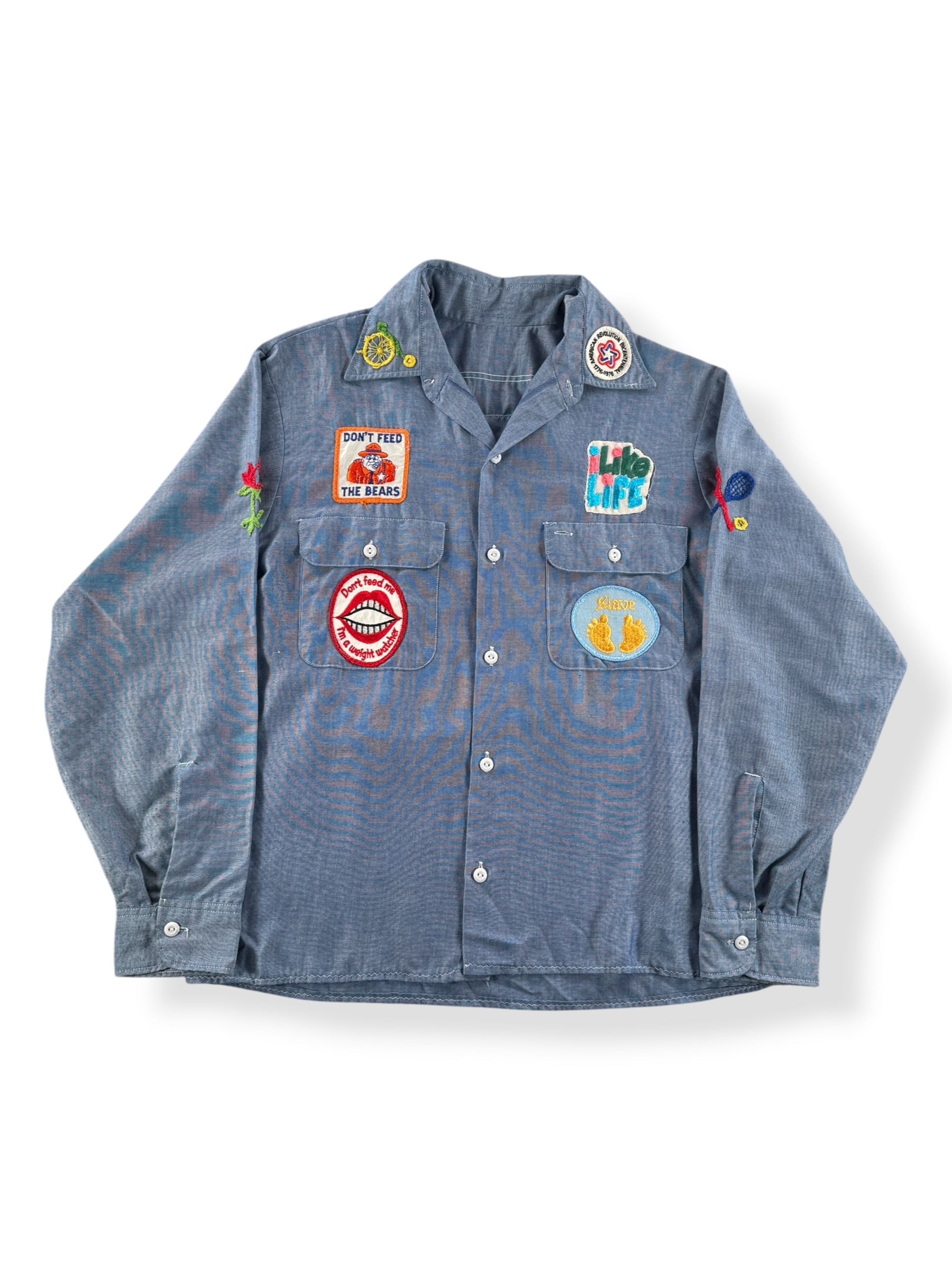Front of Vintage Patched Chambray Shirt SZ M