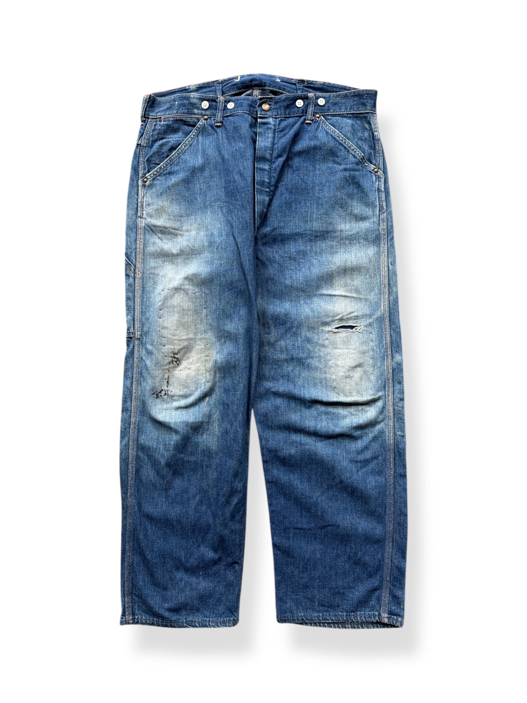 Front of Vintage Union Made Hand Repaired Carpenter Jeans W37
