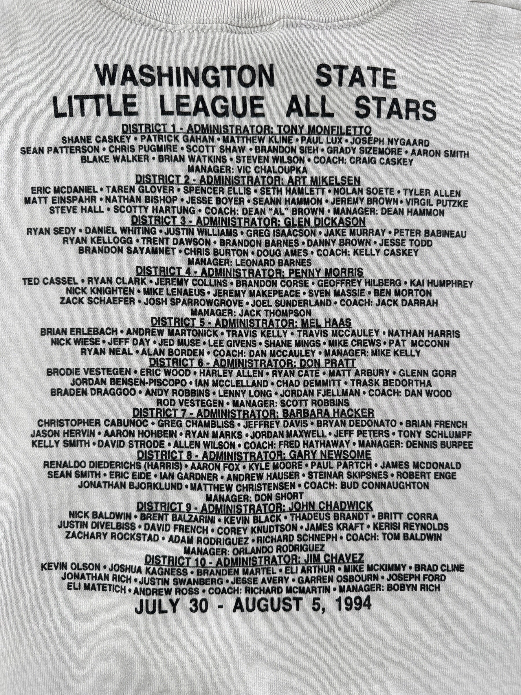 Back Graphic on Vintage 1994 Spirit of Washington Little League Crewneck SZ M