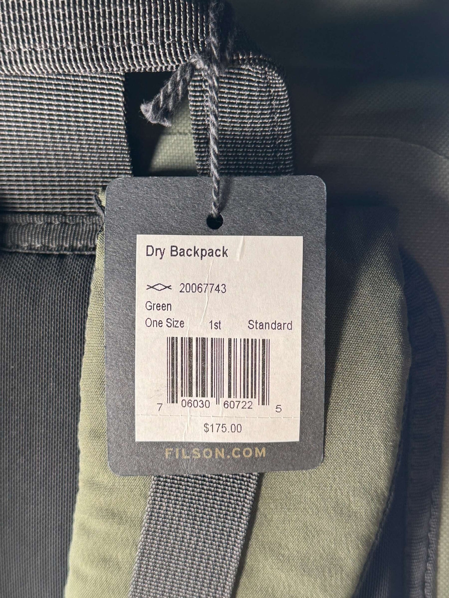 Tag on Filson NWT Green Dry Backpack