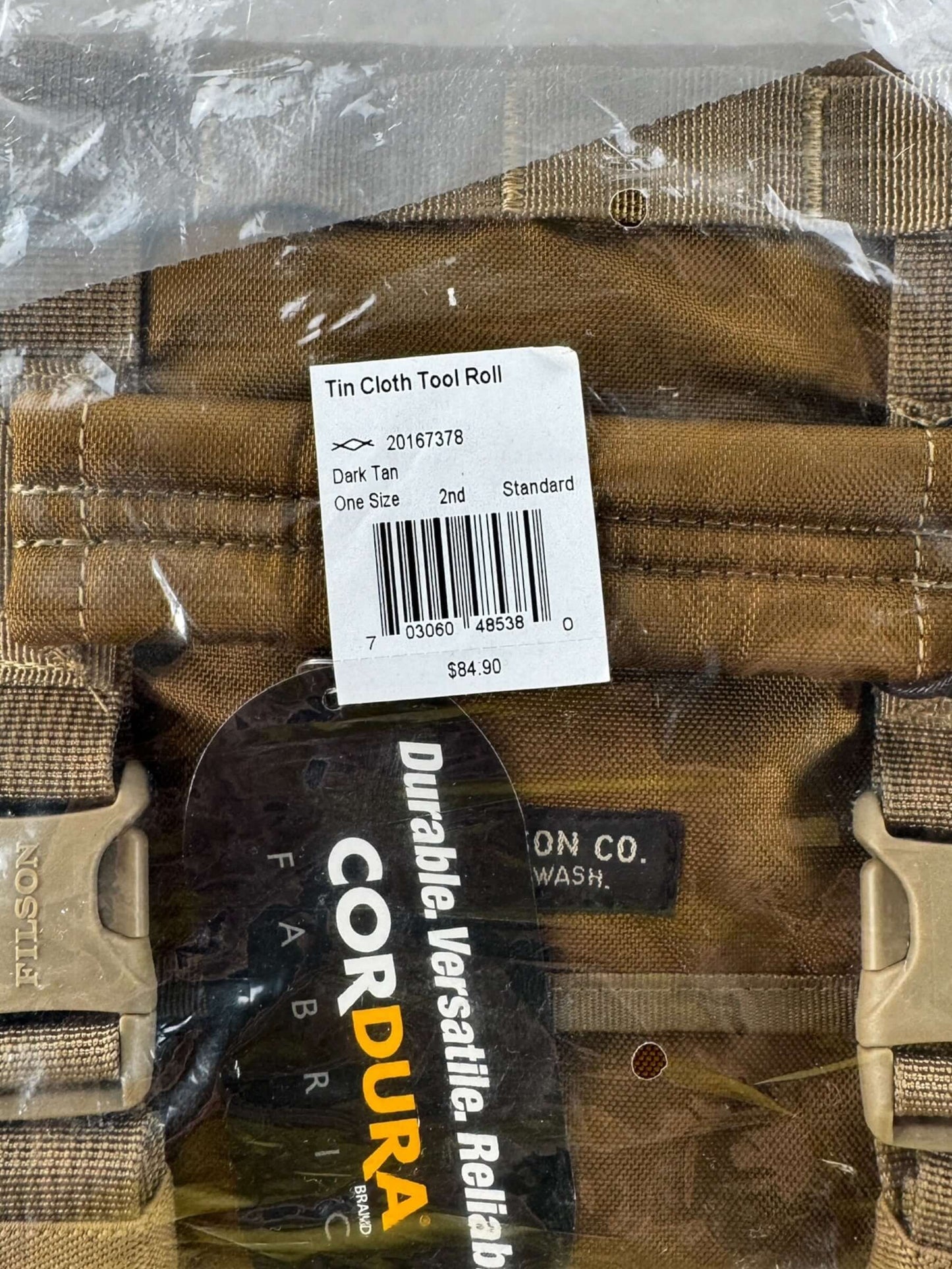 Close-up of Filson Alcan Tin Cloth Tool Roll NWT