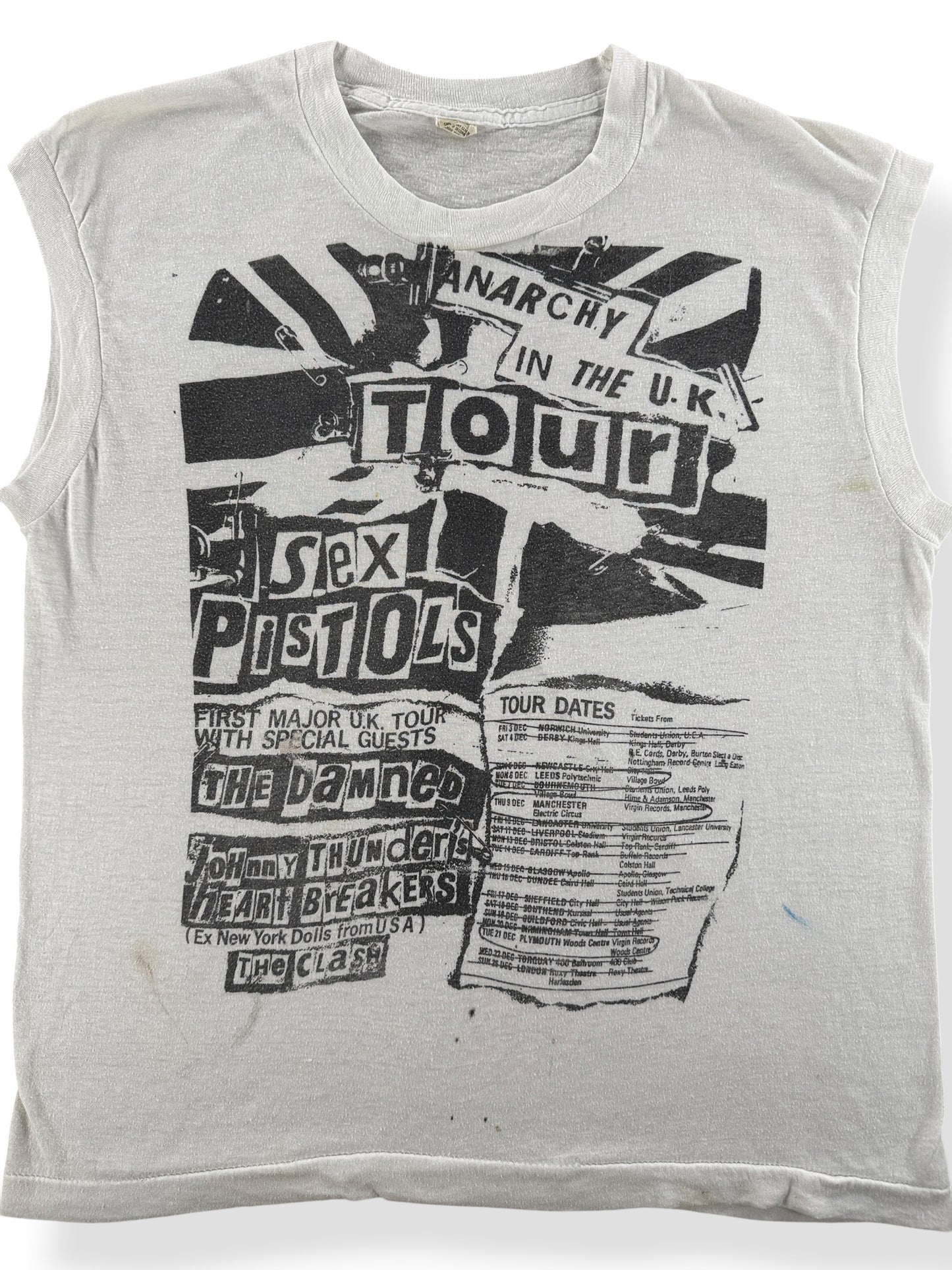 Front Close Up of Vintage Early 80s Sex Pistols Tank Top SZ L (Fits M)