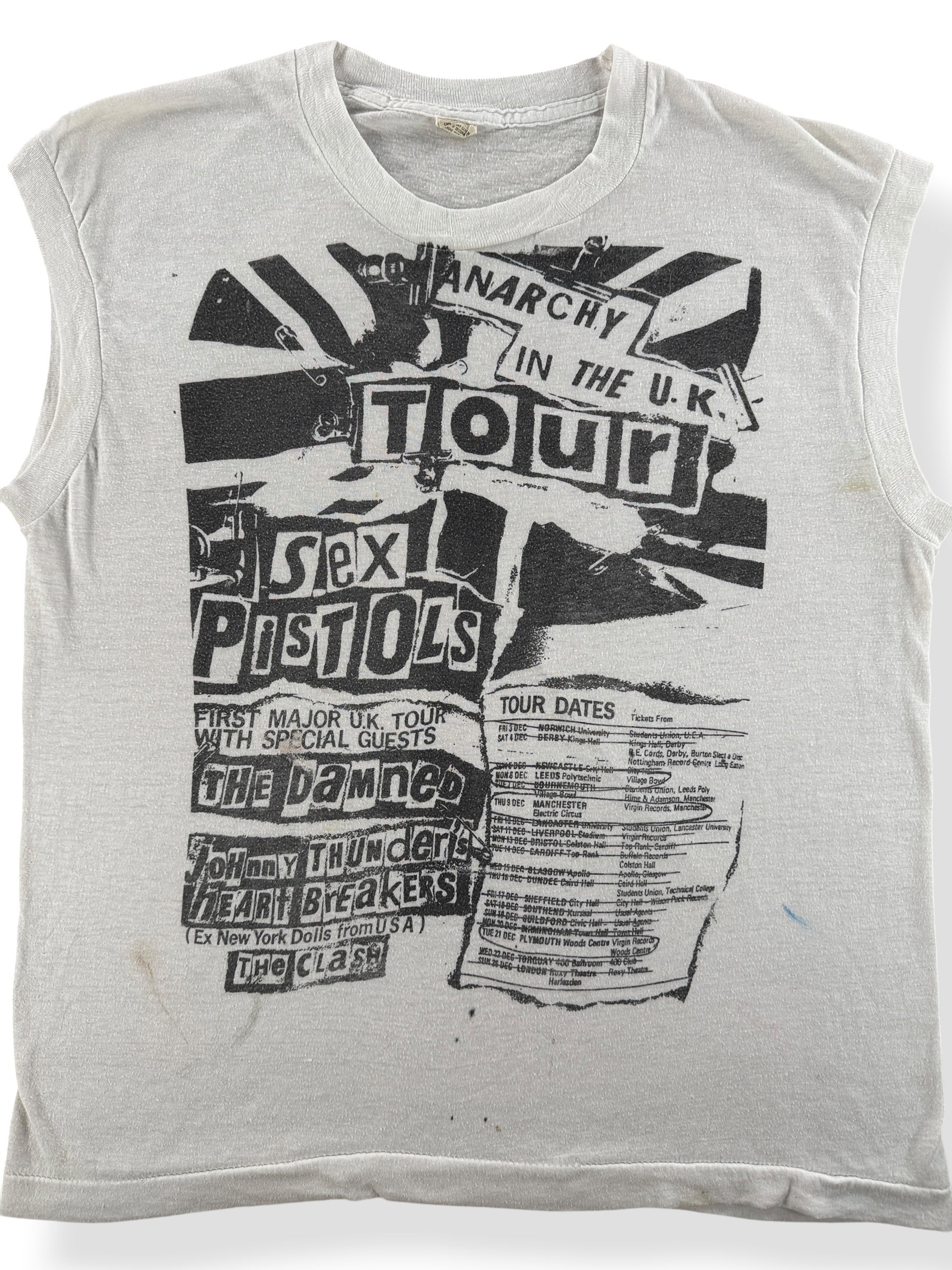 Front Close Up of Vintage Early 80s Sex Pistols Tank Top SZ L (Fits M)