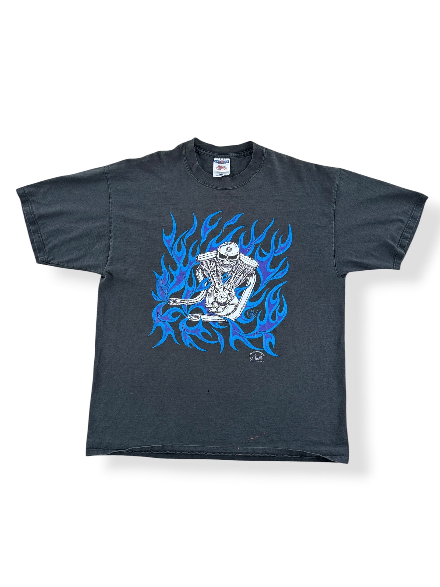 Front of Vintage Lifestyle Accessories Flames and Engine Tee SZ L