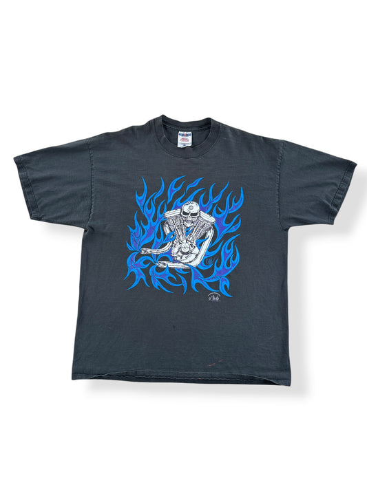 Front of Vintage Lifestyle Accessories Flames and Engine Tee SZ L
