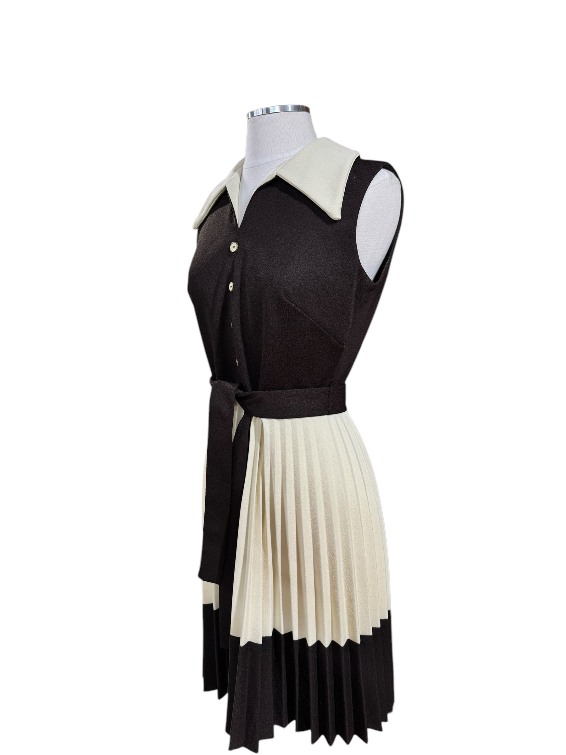 Side of 1960s Brown/Cream Pleated Dress M