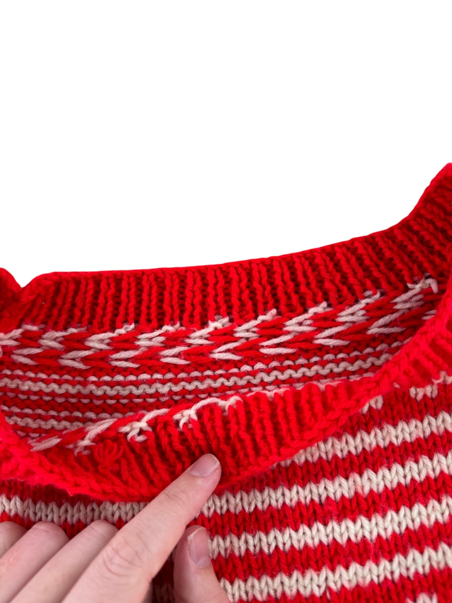 Missing Tag on Vintage 60s Handmade Red/White Short Sleeve Sweater SZ S