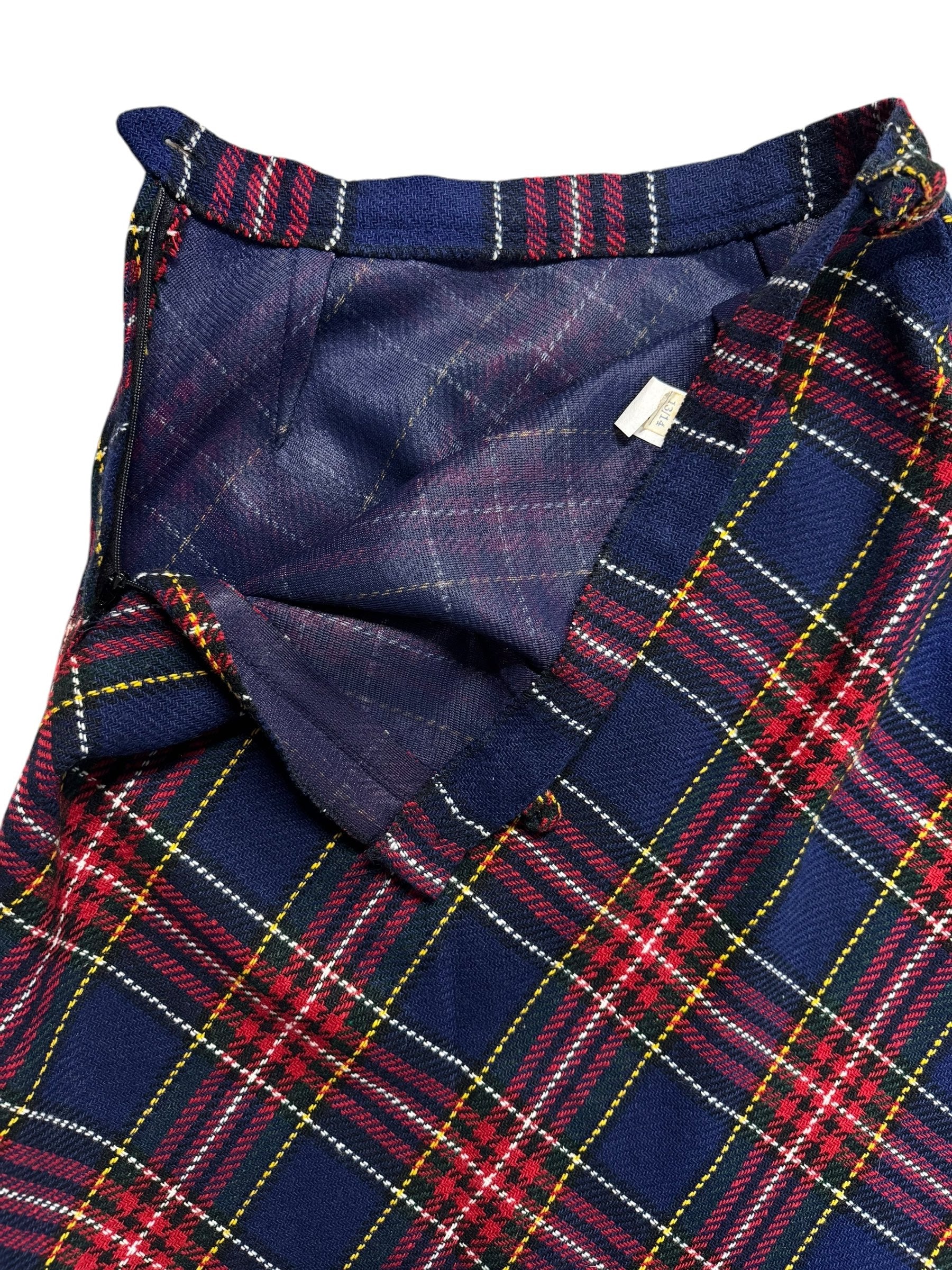 Side zip view of 1970s Plaid Maxi Skirt M