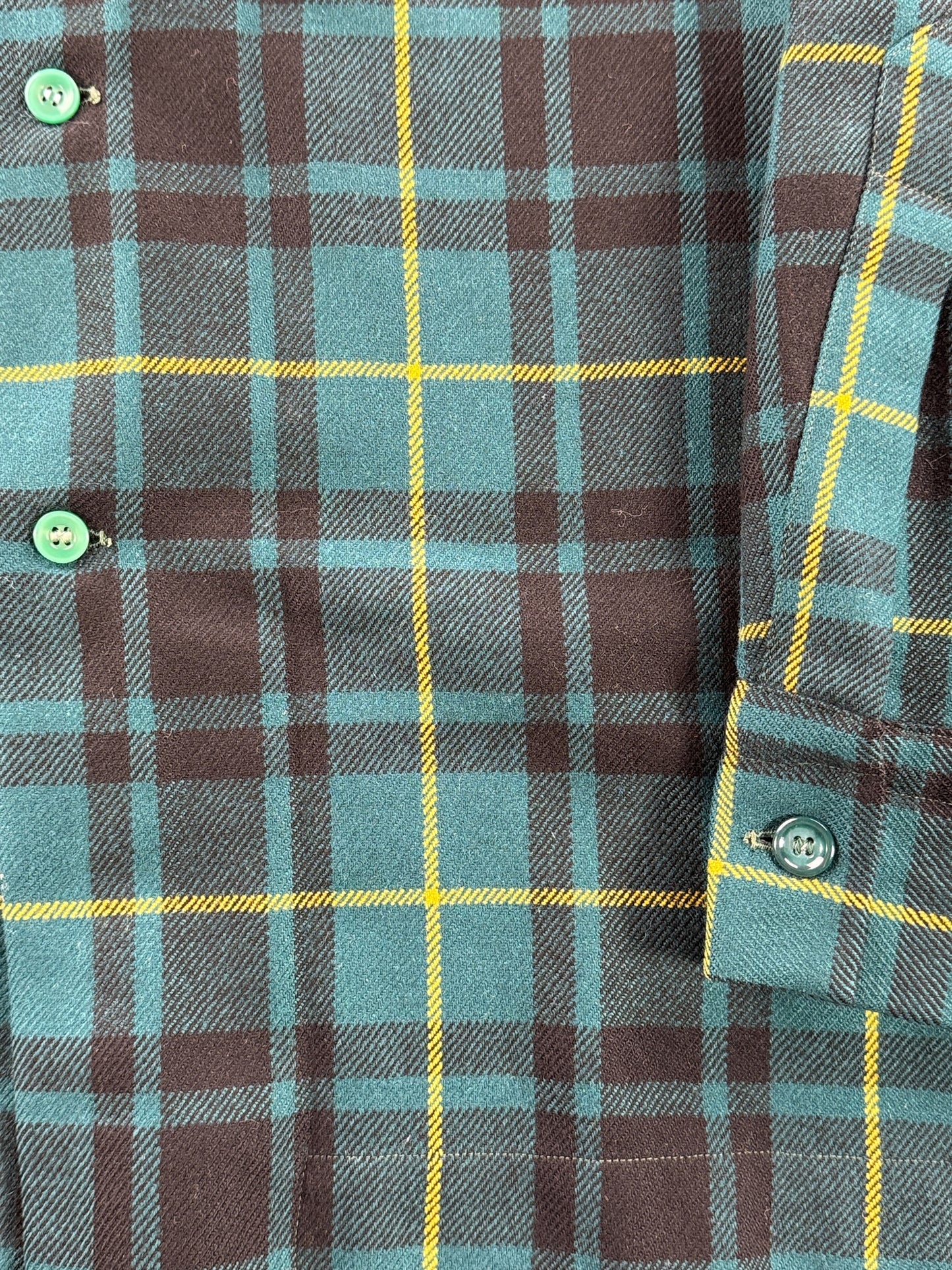 Replaced cuff button on Vintage 1960s Mohan's Wool Blend Loop Collar Shirt SZ L