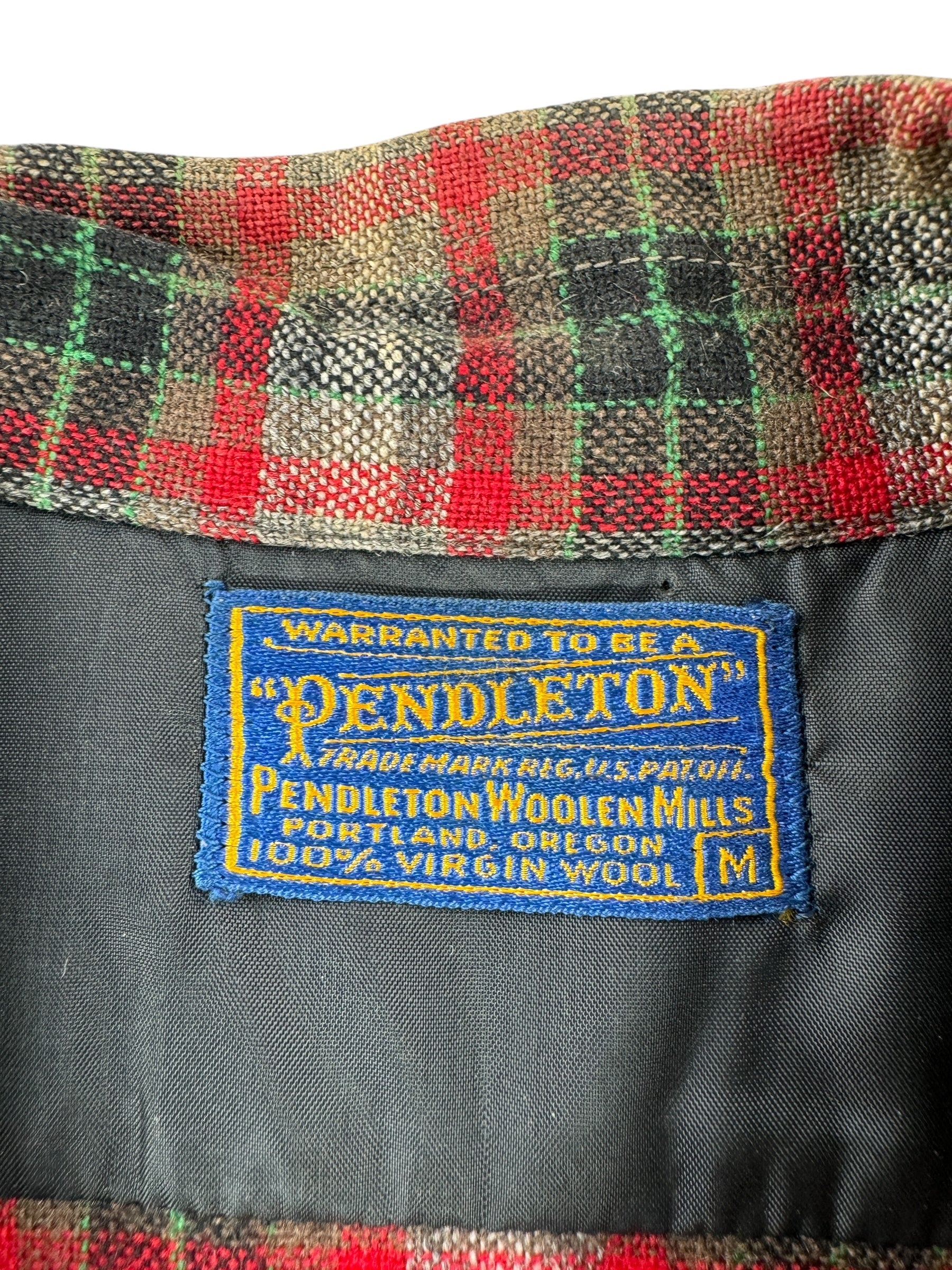 Label on Vintage 50s Era Pendleton Board Shirt SZ M