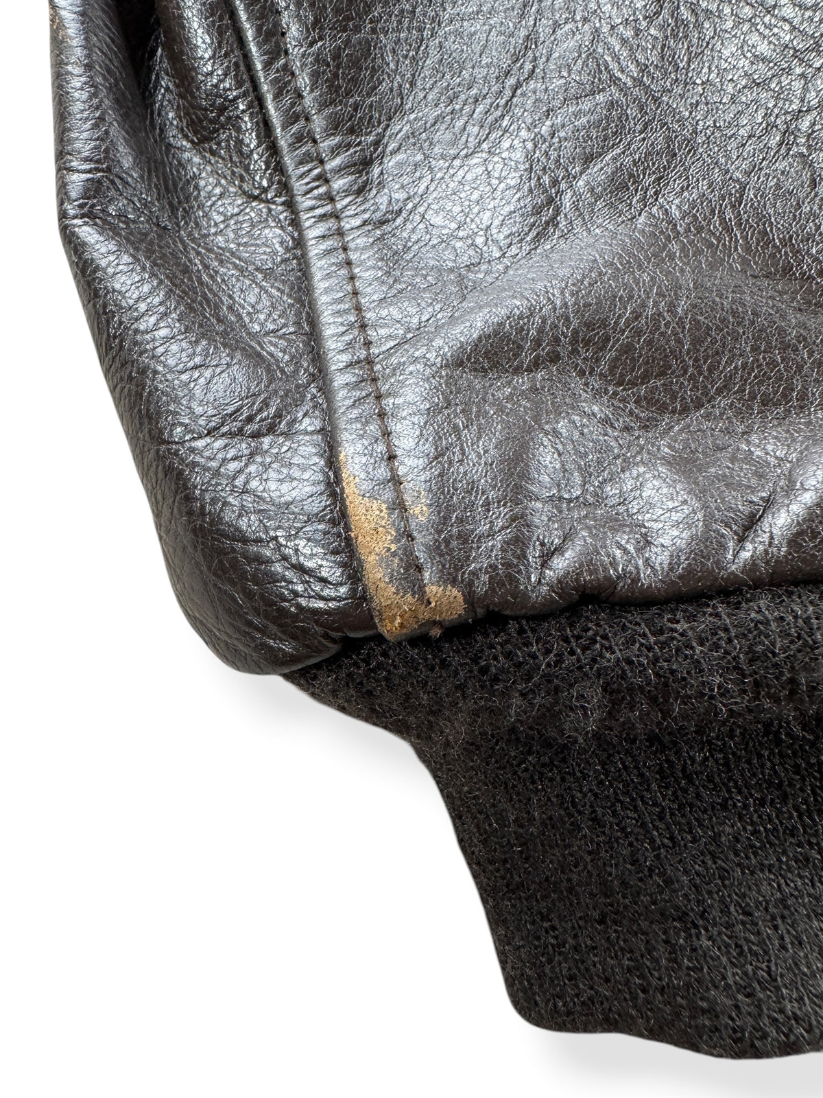 Ware around cuff on Vintage Golden Fleece G1 Style Leather Bomber Jacket SZ 46