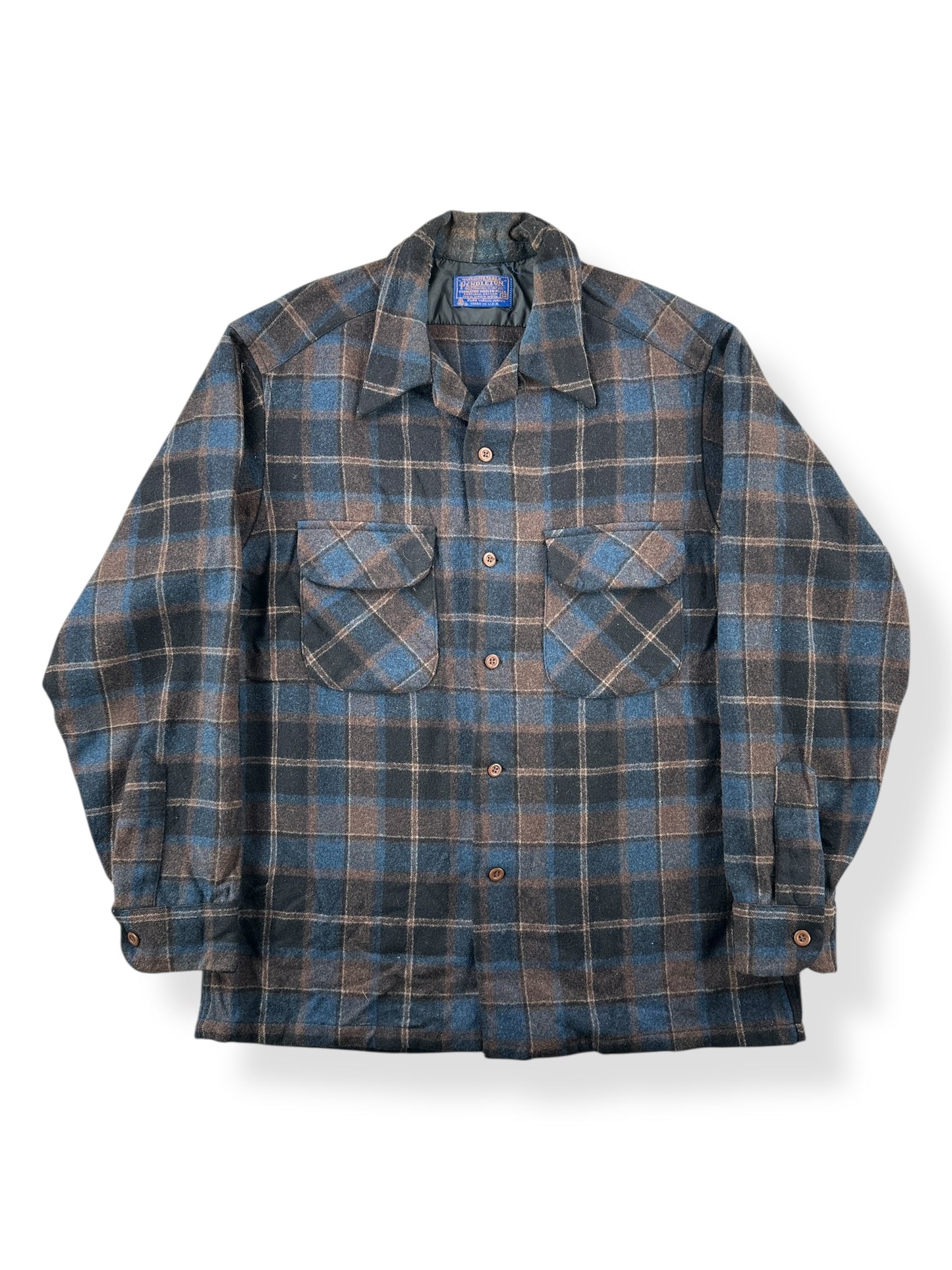 Front of Vintage Dark Brown and Blue Pendleton Board Shirt SZ M
