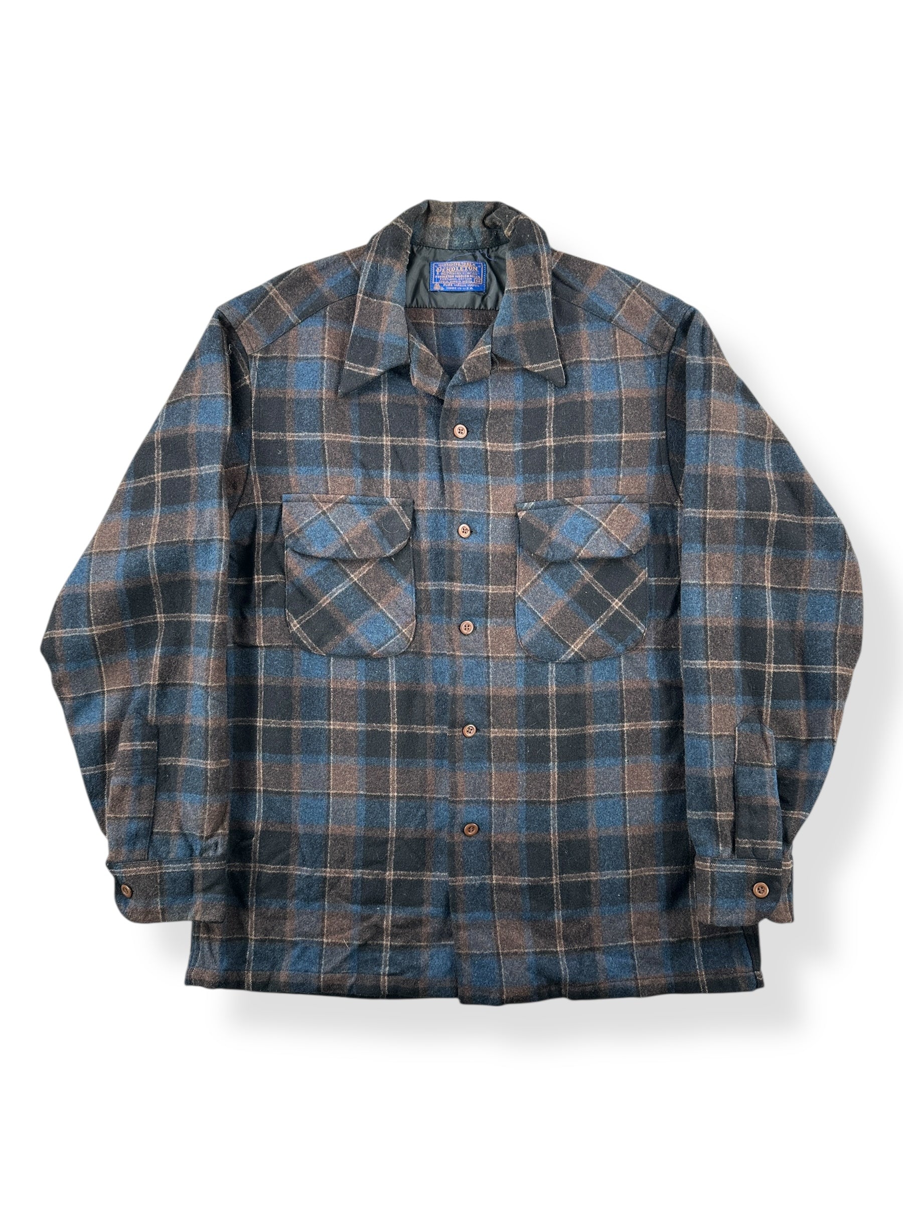 Front of Vintage Dark Brown and Blue Pendleton Board Shirt SZ M