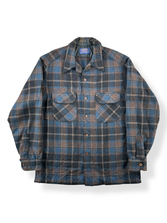 Front of Vintage Dark Brown and Blue Pendleton Board Shirt SZ M