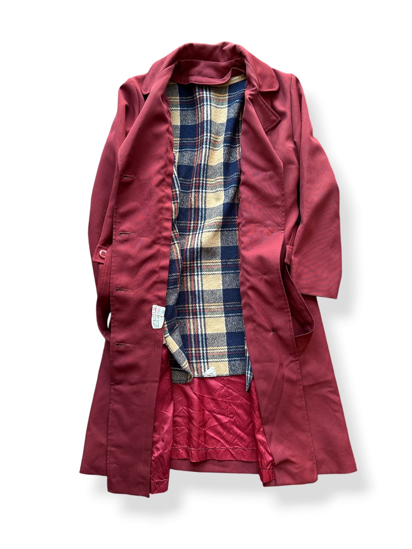 Inside of Vintage Maroon Polyester Trench Coat SZ S