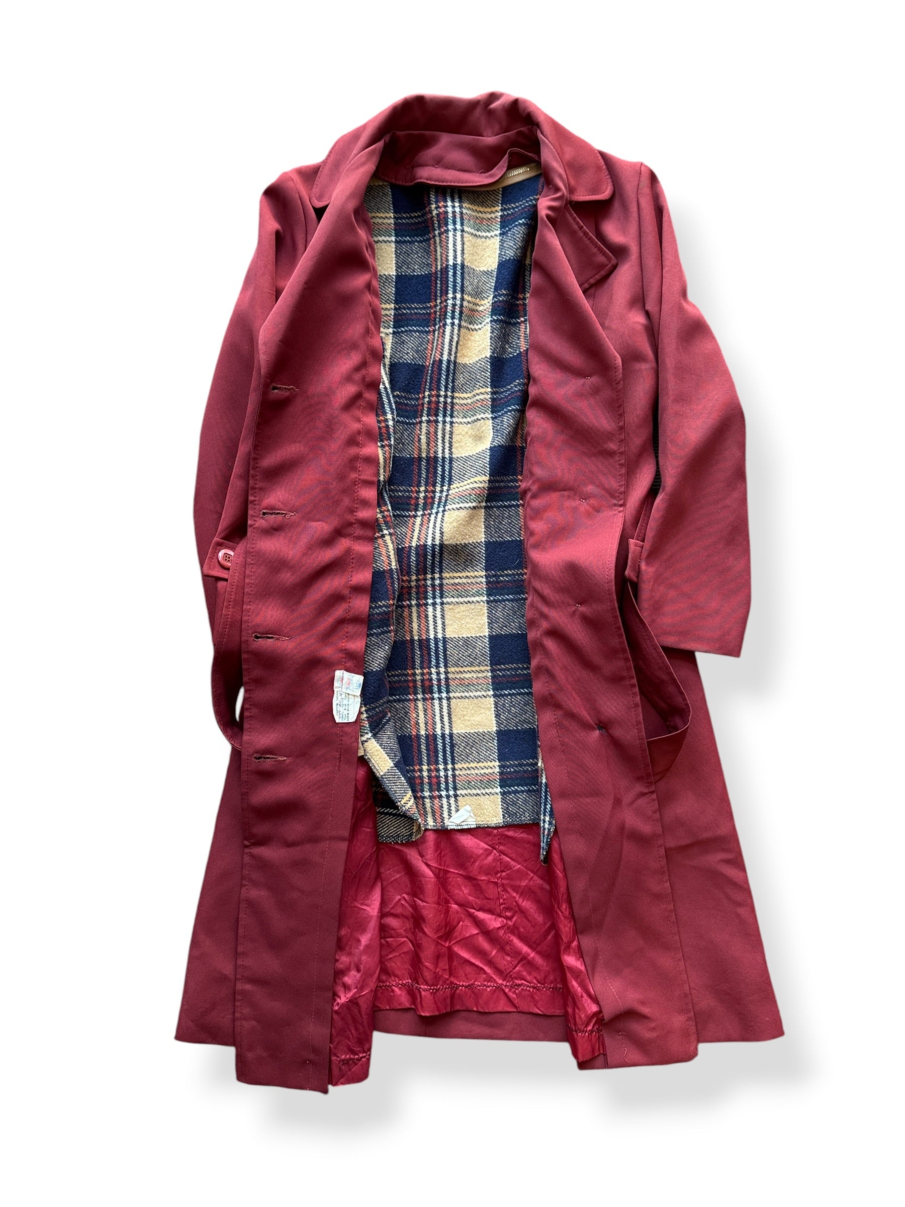 Inside of Vintage Maroon Polyester Trench Coat SZ S
