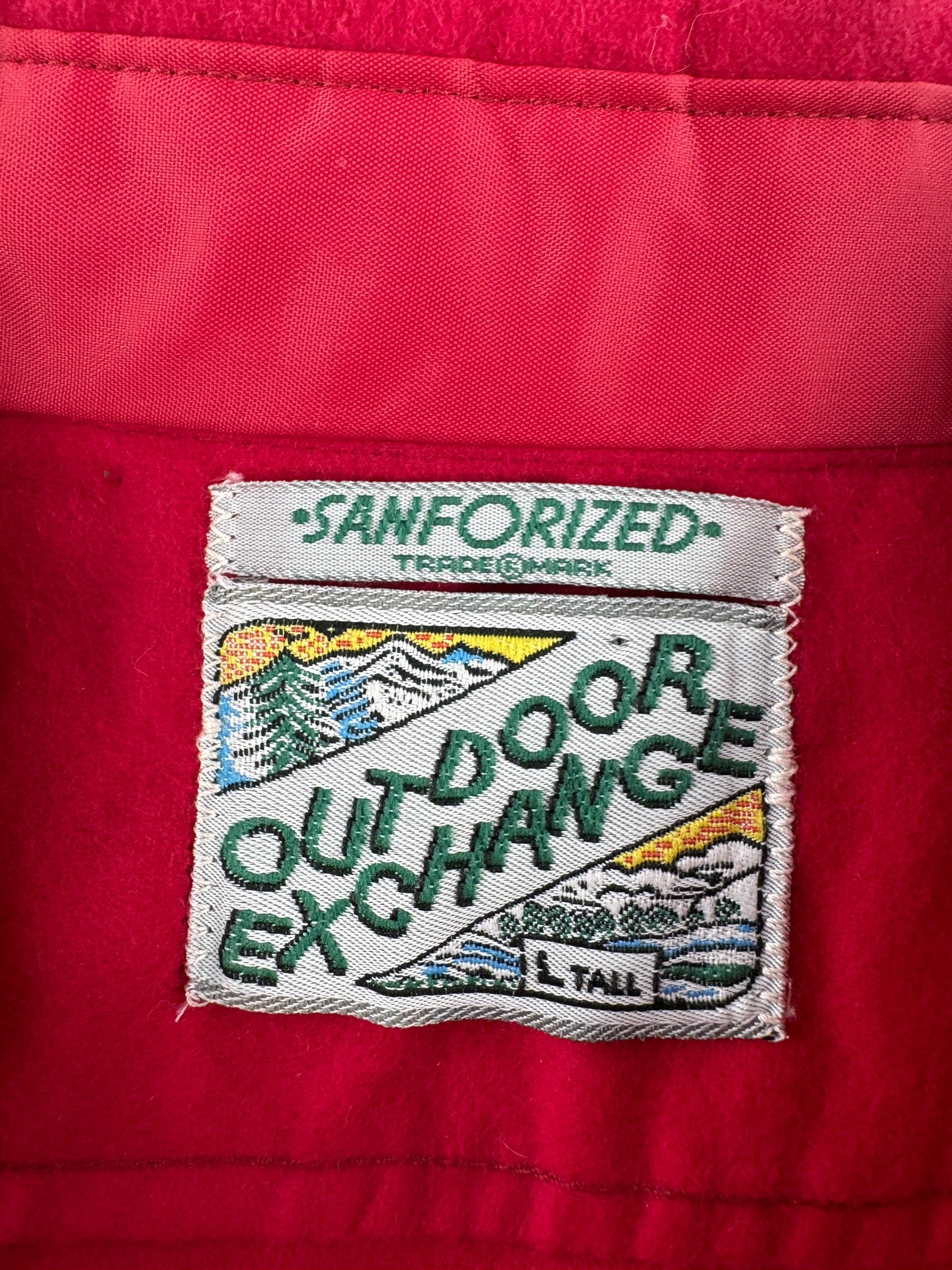 Label on Vintage NOS Outdoor Exchange Red Chamois Shirt SZ L Tall