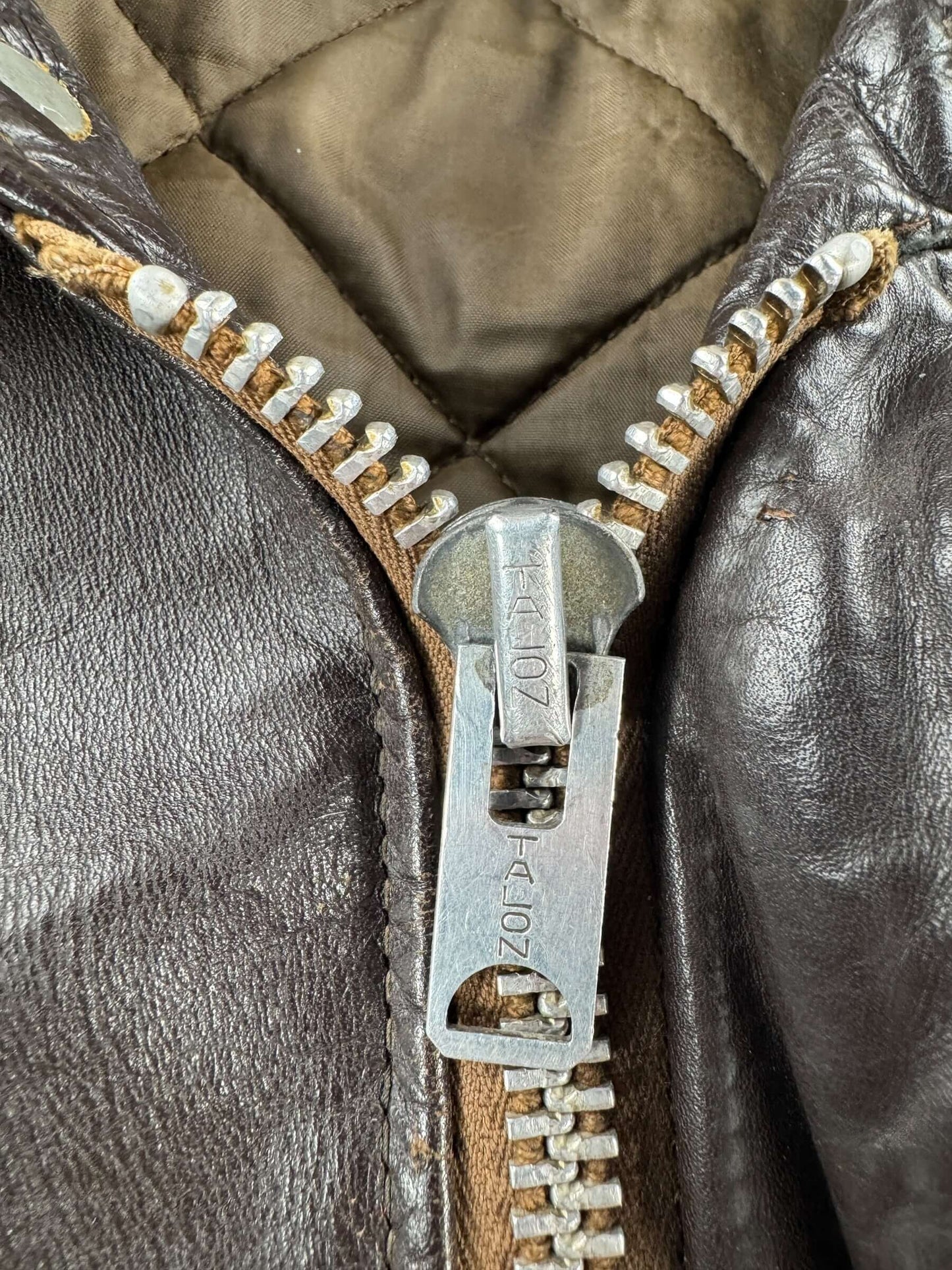 Zipper on Vintage Leather Bomber Jacket SZ 40 AS IS