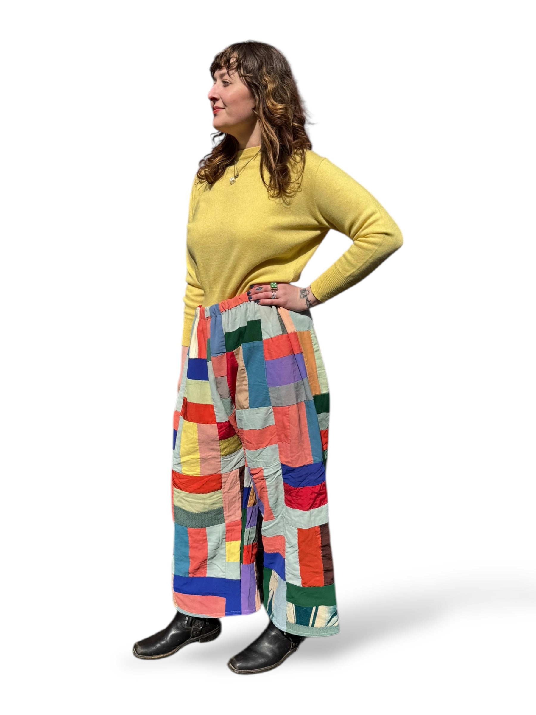 On Body Side of Archive Craft X Barn Owl Vintage Quilt Pants SZ L