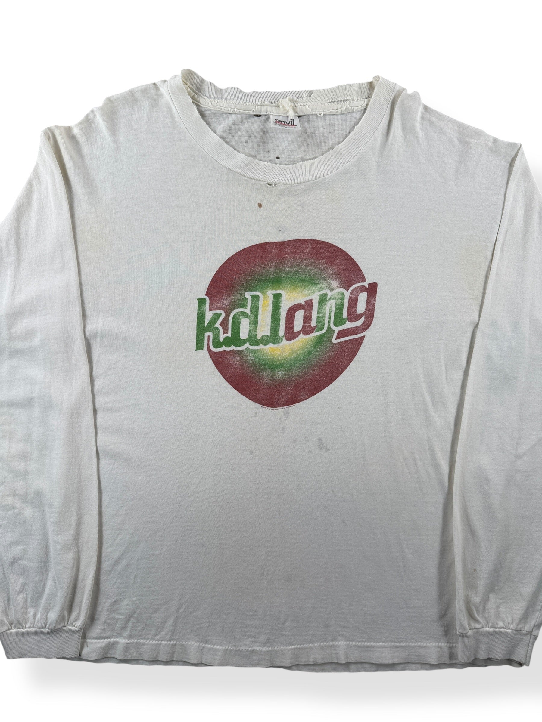 Front Close Up of Vintage Canadian Crooner K.D. Lang Long Sleeve Thrasher Tee SZ XL