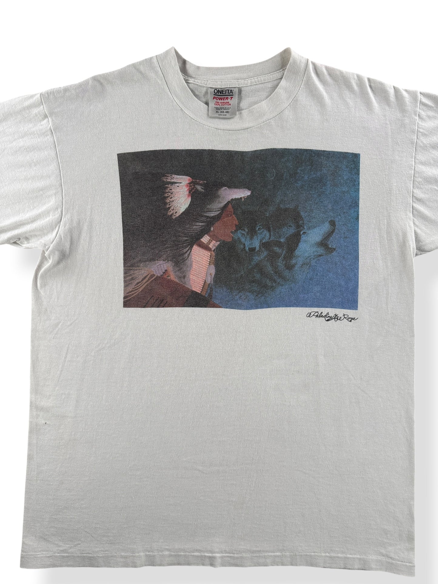 Front Close Up of Vintage Indigenous Art Tee SZ XL (Fits L)