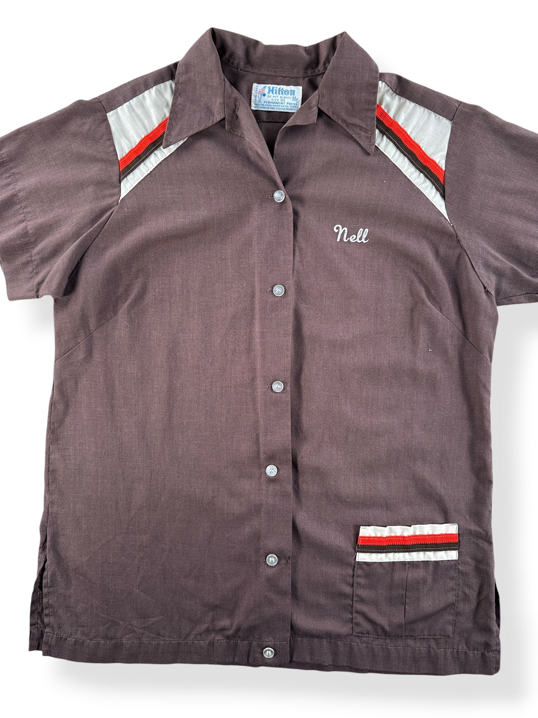 Front Close Up of Vintage Easy Rollers Hilton Bowling Shirt SZ 34