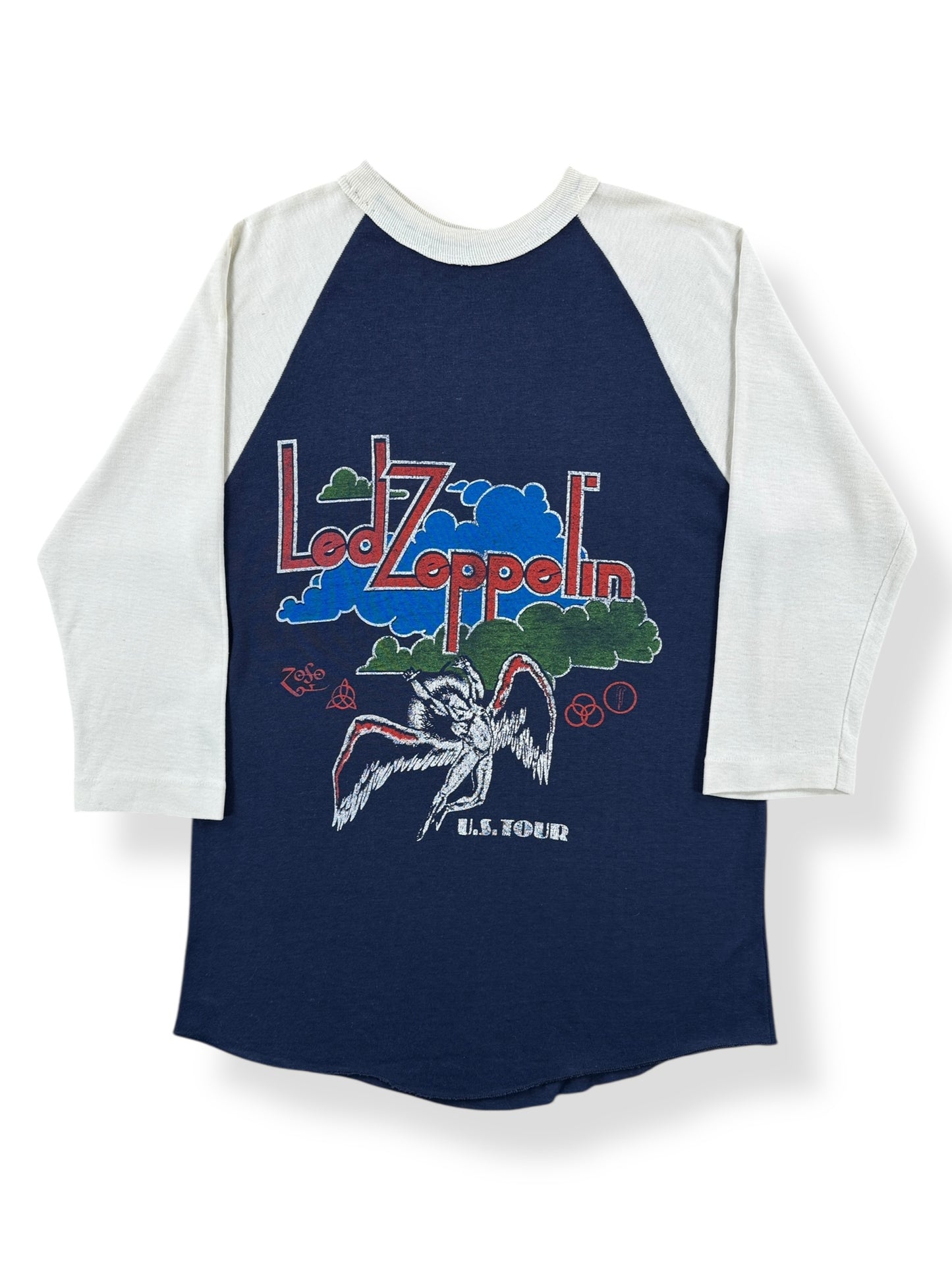Front of Vintage Led Zeppelin Two Sided Tour Raglan Tee SZ S