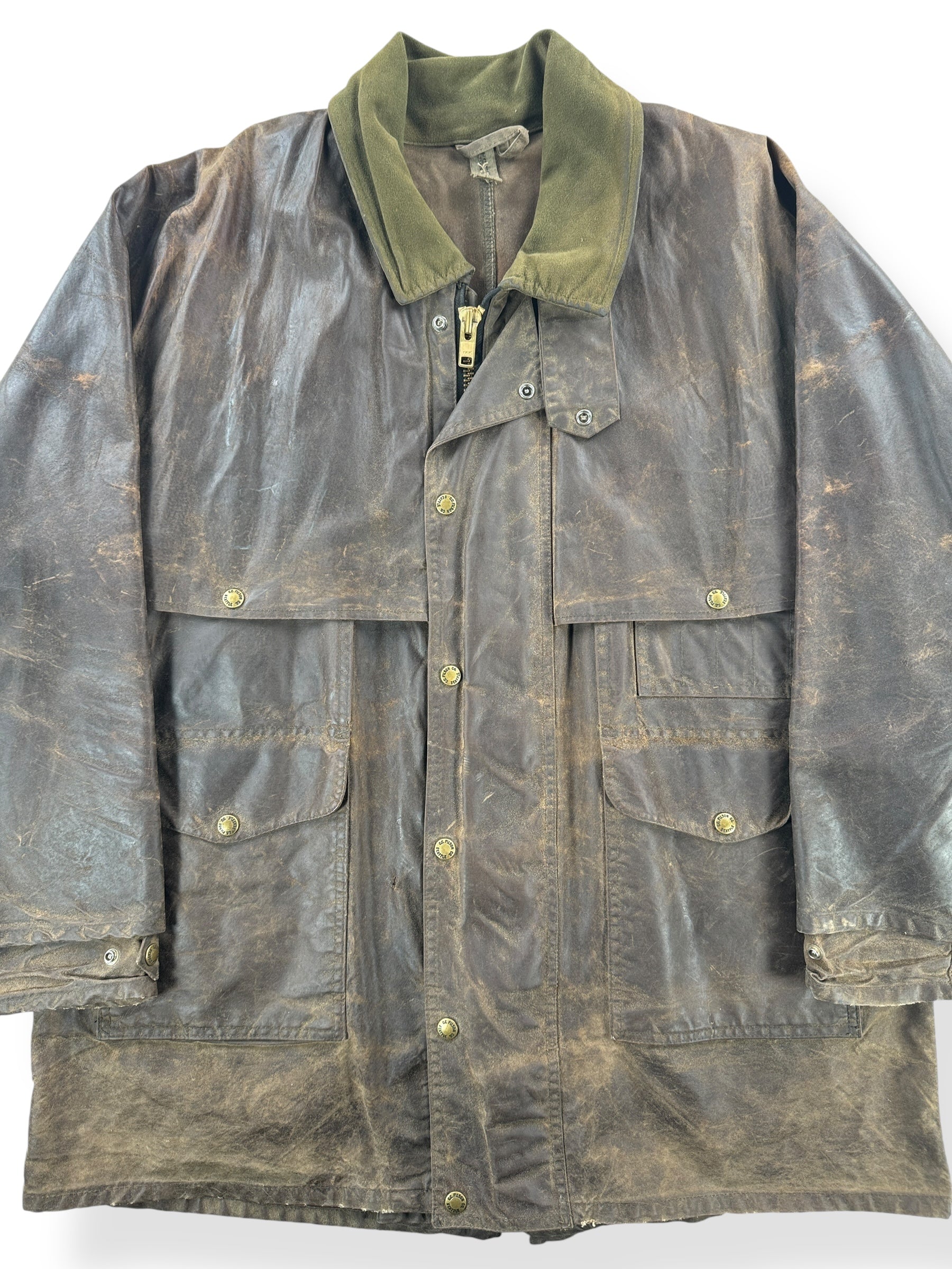 Front Close Up of Vintage Filson Shelter Cloth Packer Coat SZ M XLong