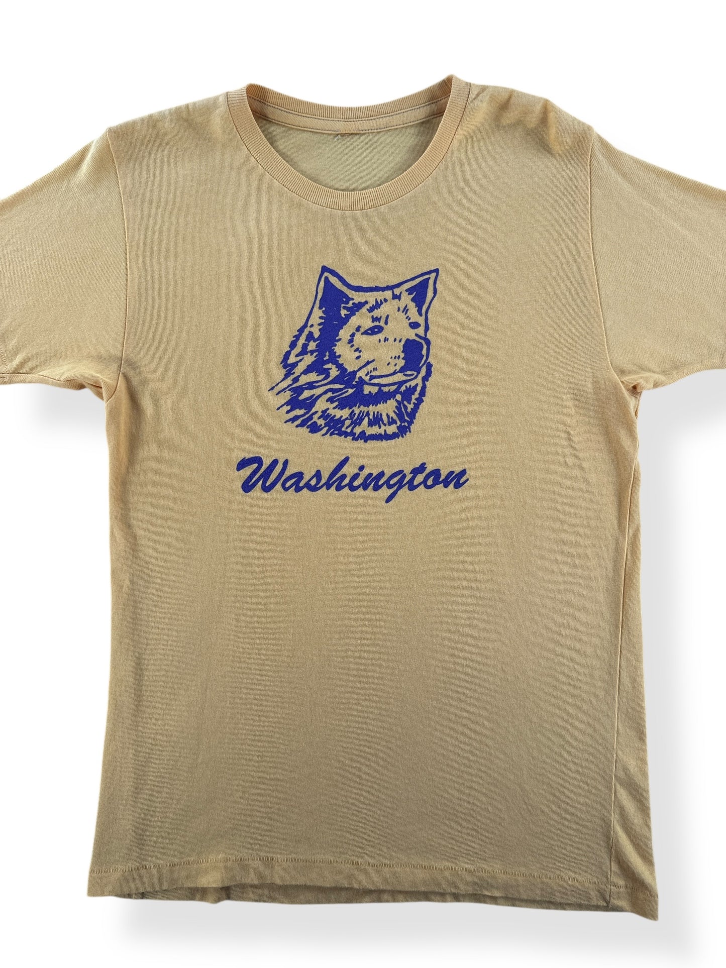 Front Close Up of Vintage UW Huskies Yellow Tee SZ M