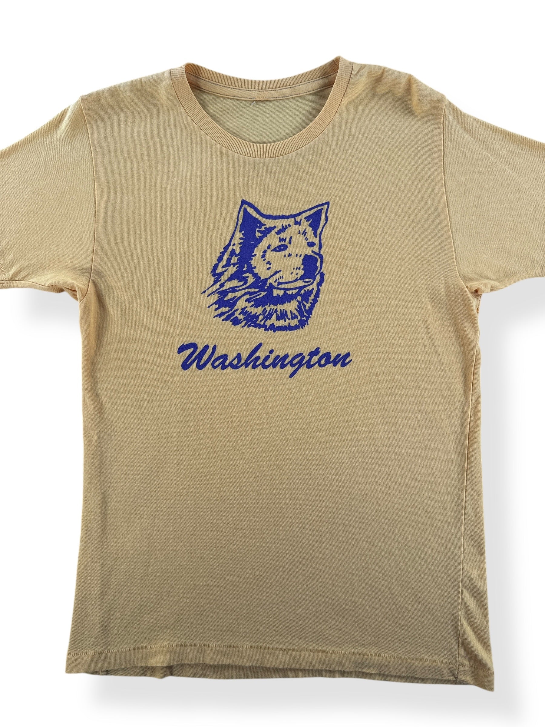 Front Close Up of Vintage UW Huskies Yellow Tee SZ M