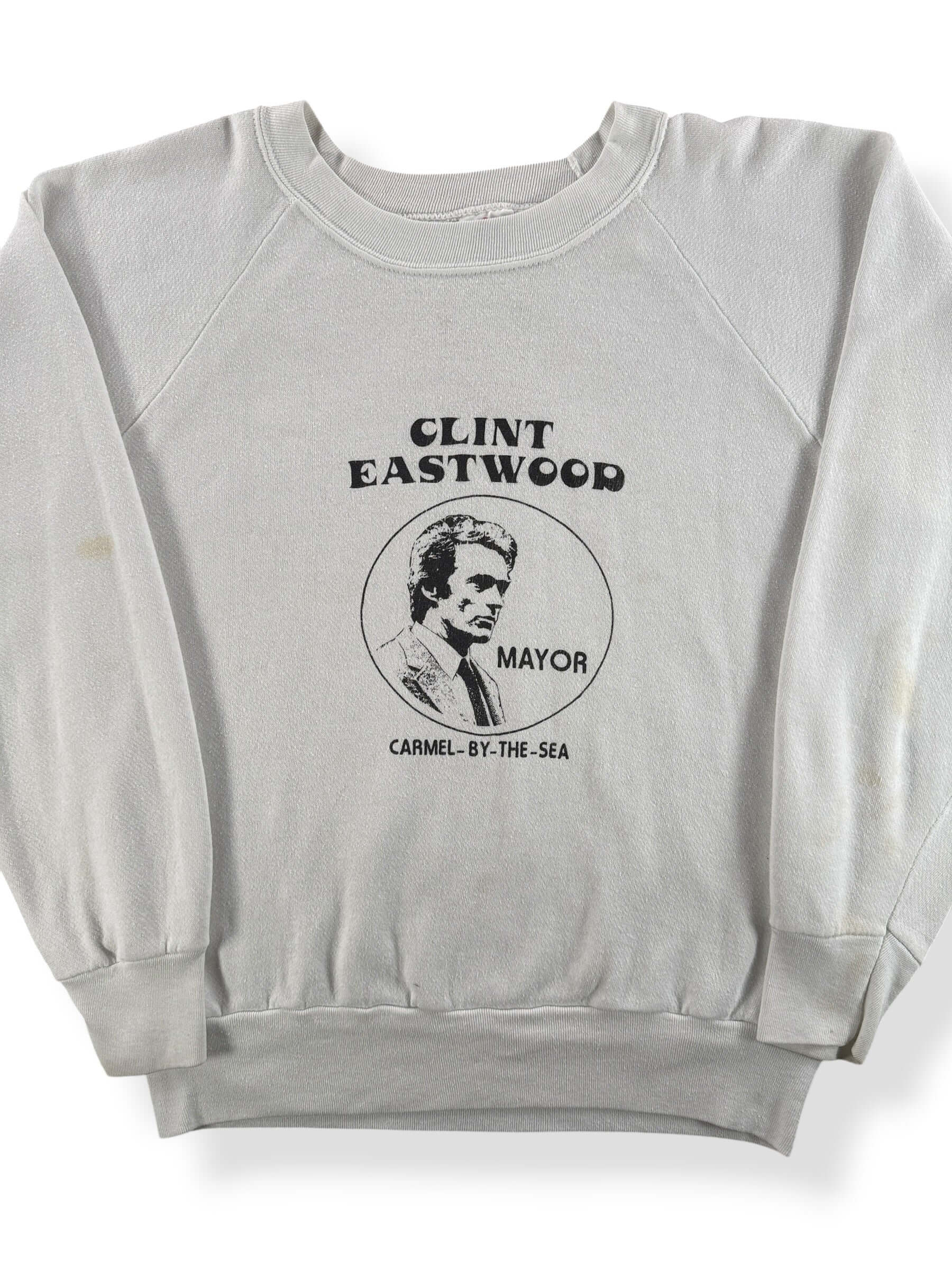 Front Close Up of Vintage Clint Eastwood Mayor Carmel-By-The-Sea Crewneck SZ L