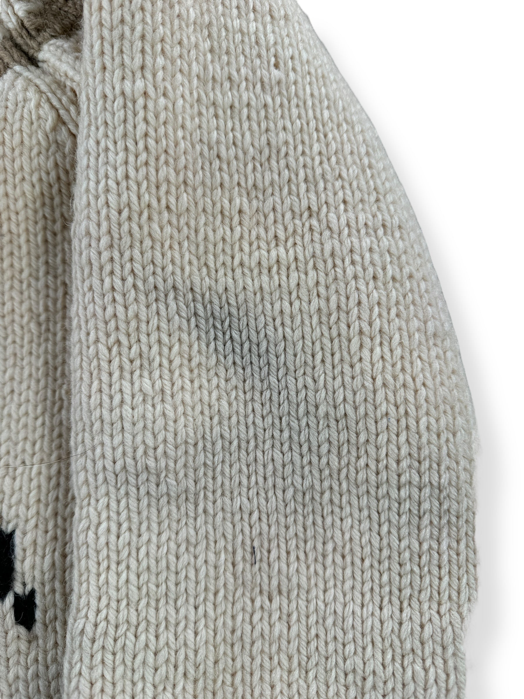 Smudge on Vintage Lined Mary Maxim Buffalo Pattern Cowichan Sweater SZ L