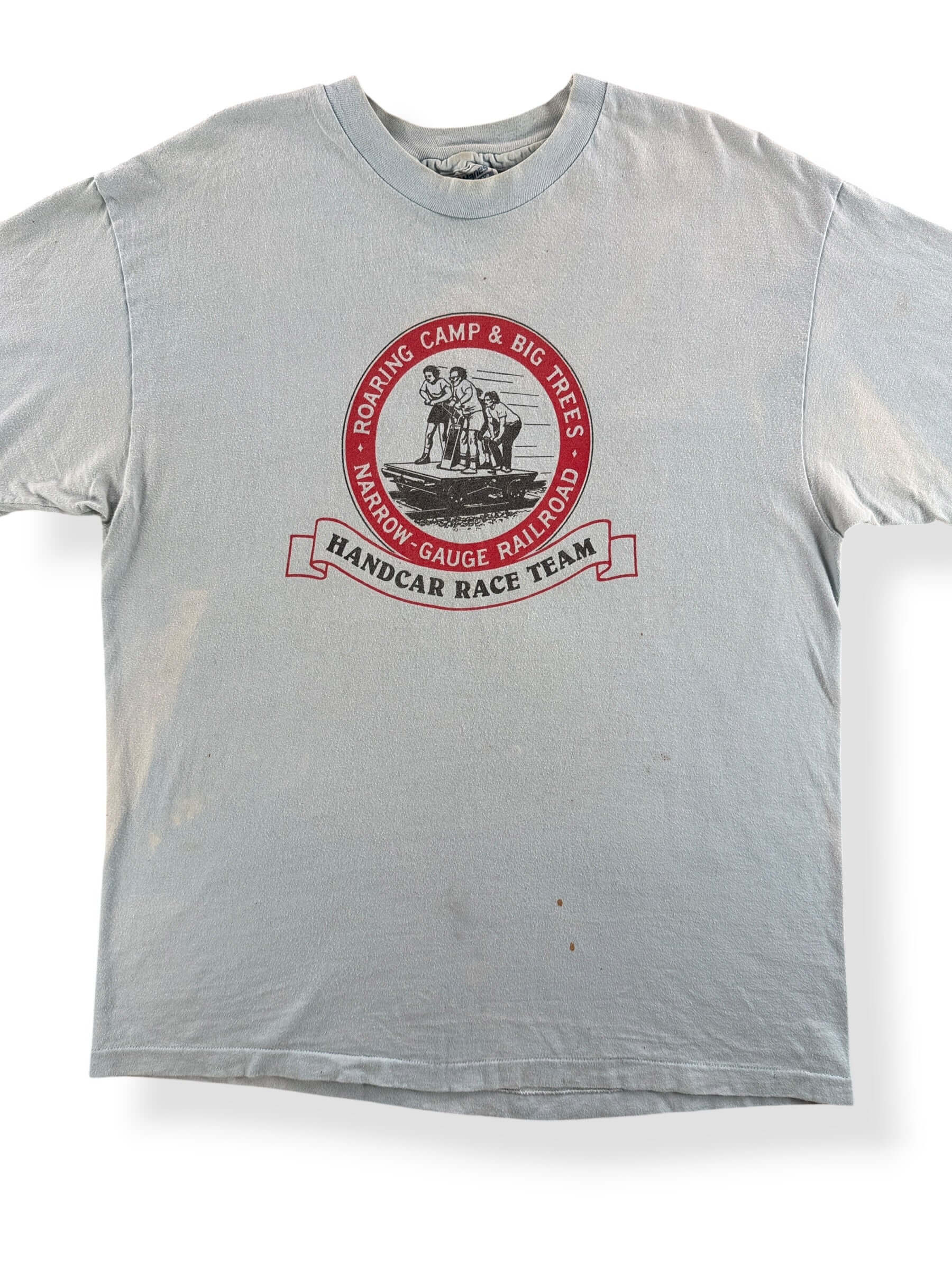 Front Close Up of Vintage Handcar Race Team Tee SZ L