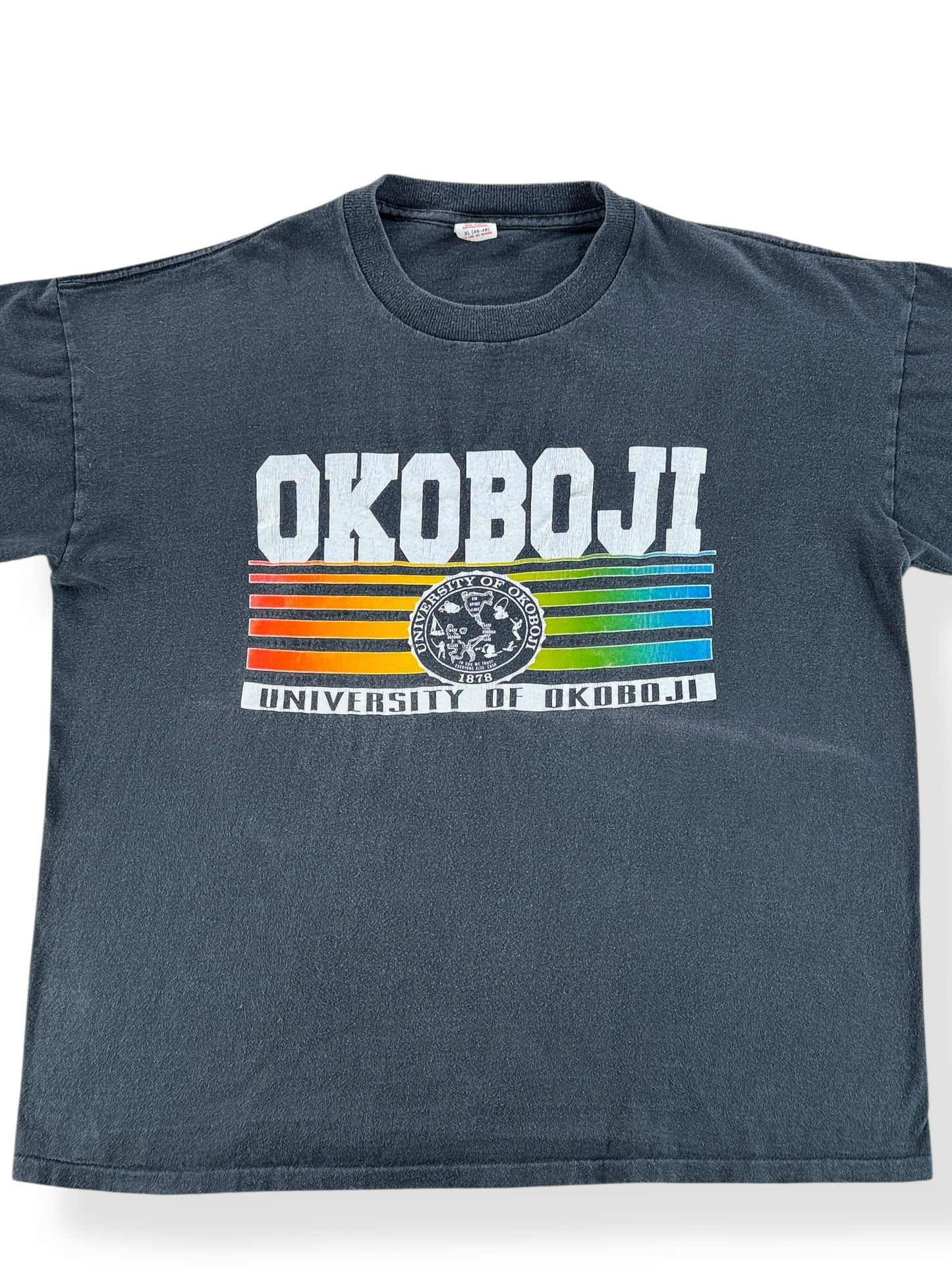 Front Close Up of Vintage University of Okoboji Tee SZ XL