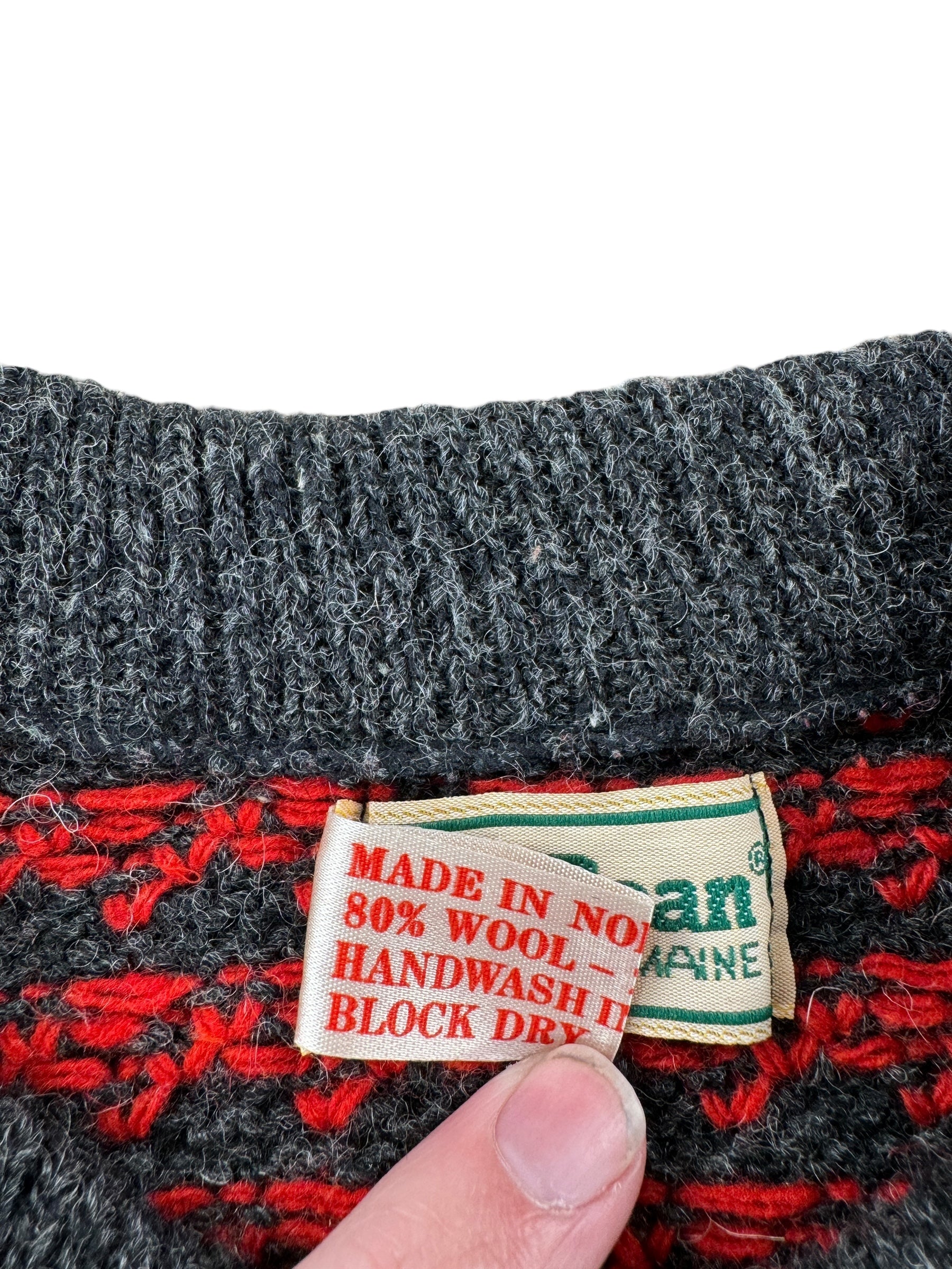 Tag on Vintage Ladies LL Bean Birdseye Nordic Cardigan Red & Grey SZ M