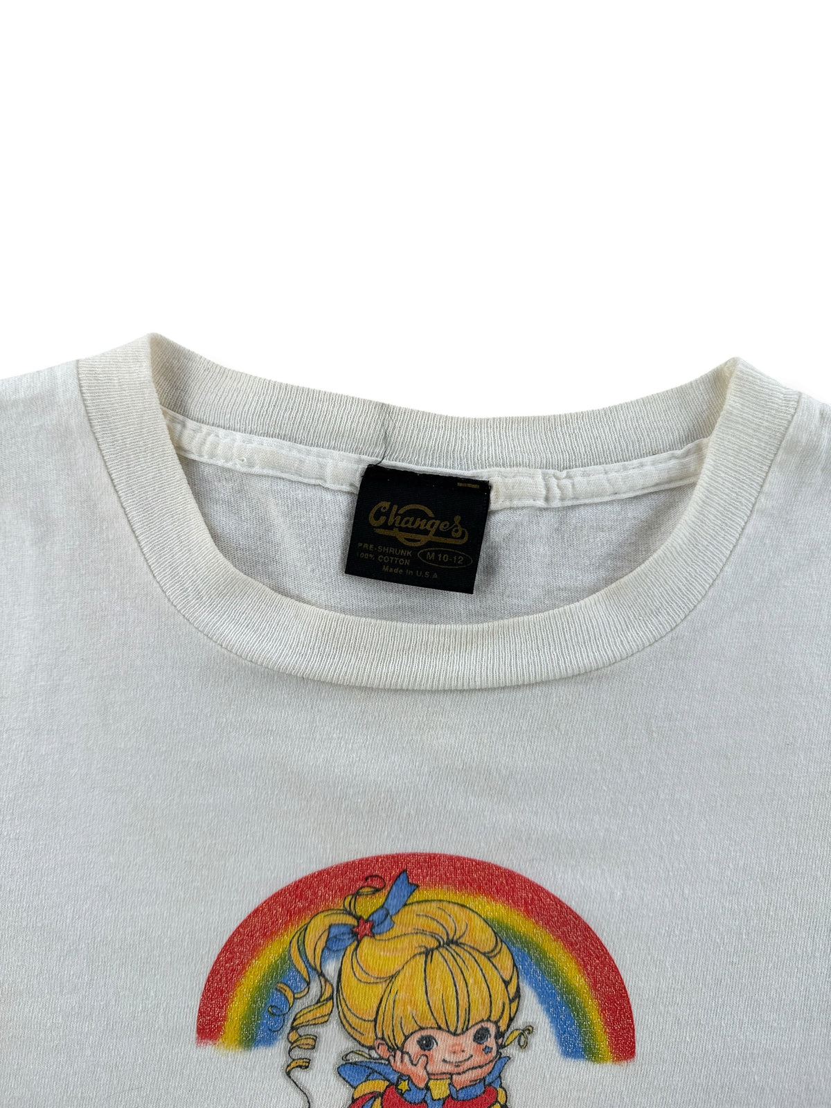Collar on Vintage Rainbow Brite Glitter Print Baby Tee SZ S