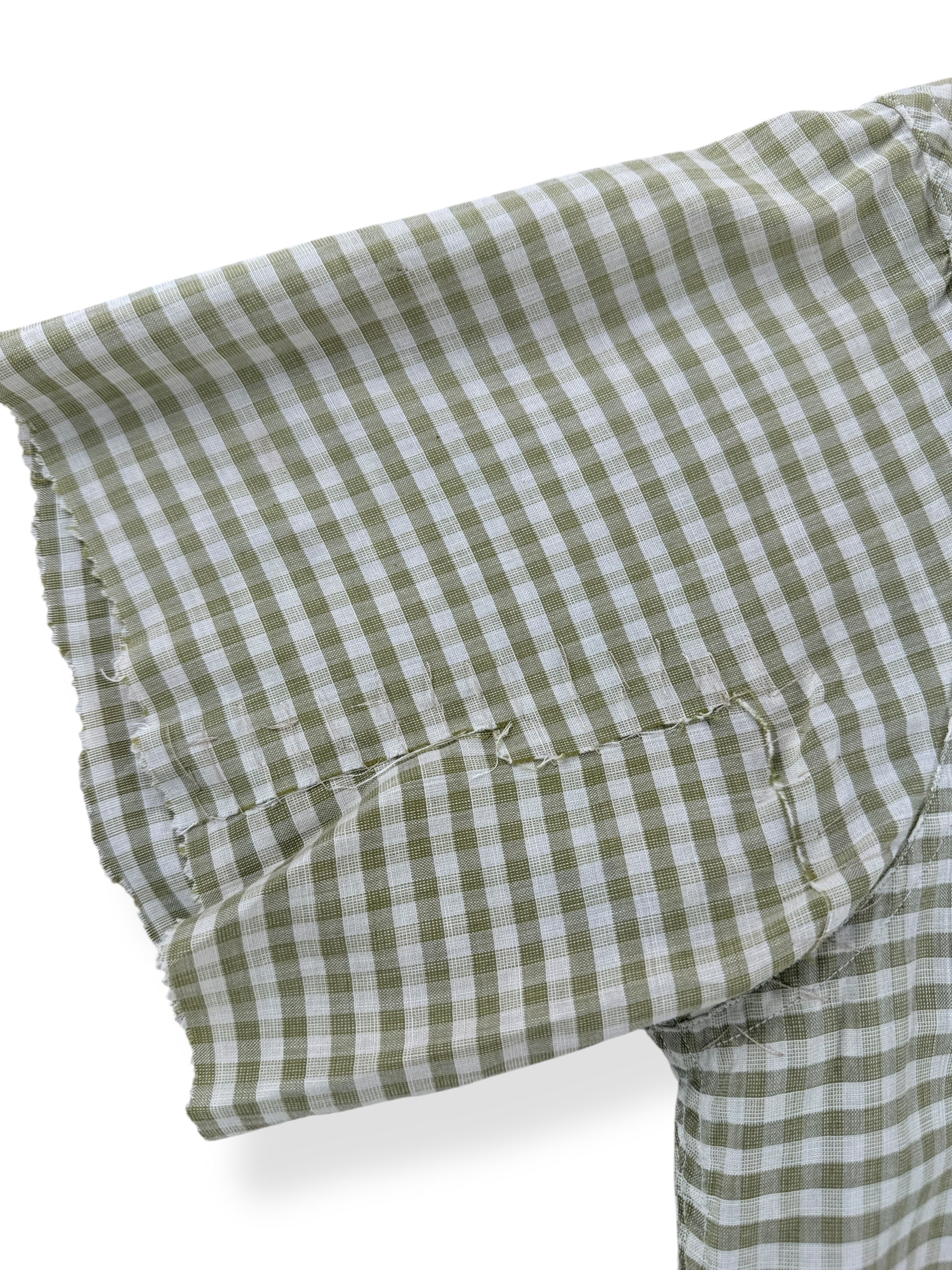 Repair on Vintage H Bar C Green Gingham Short Sleeve Shirt SZ M