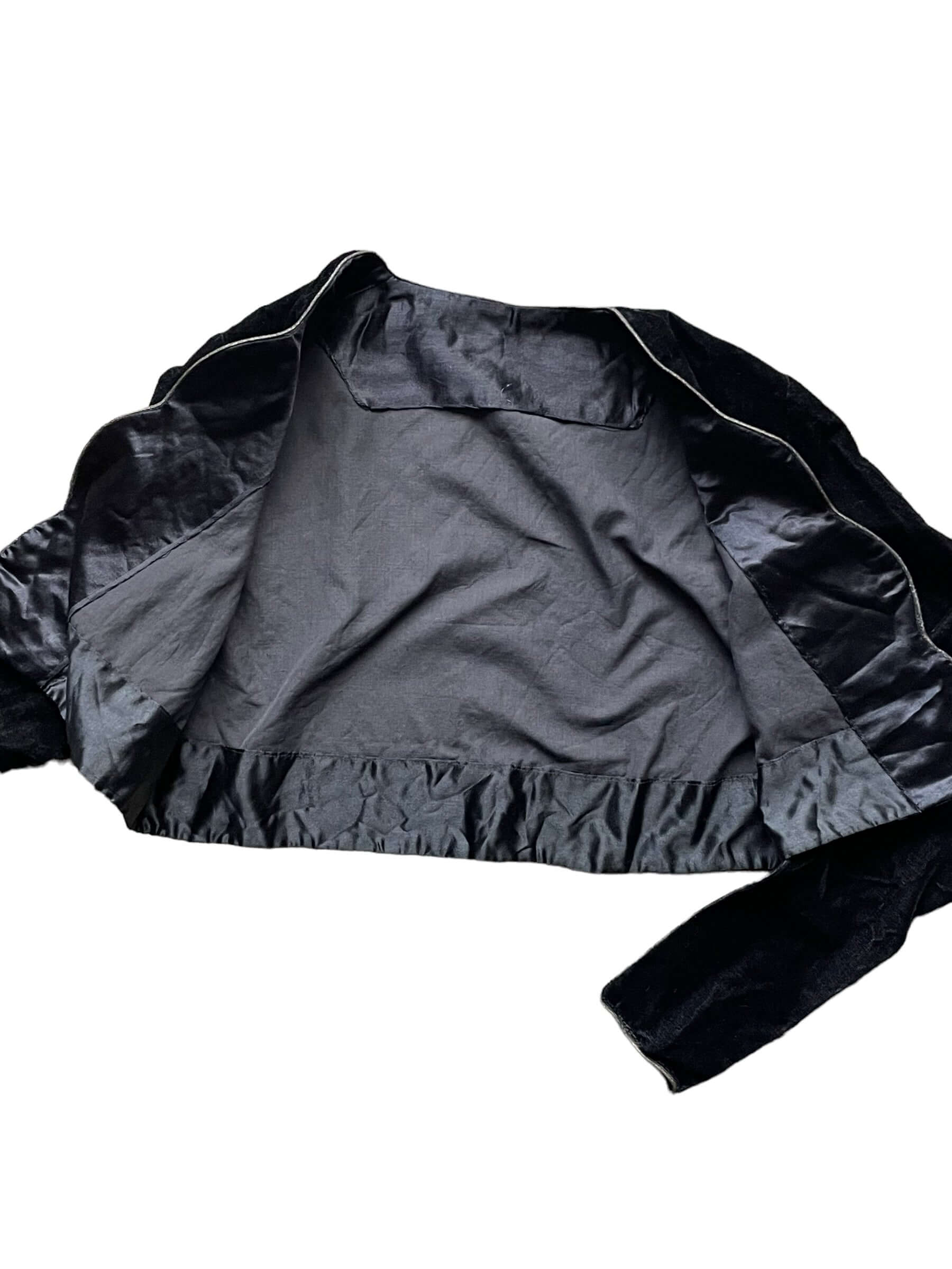 Open view of Vintage 1940s-50s Black Velvet Cropped Jacket | Vintage Ladies Clothing | Barn Owl True Vintage