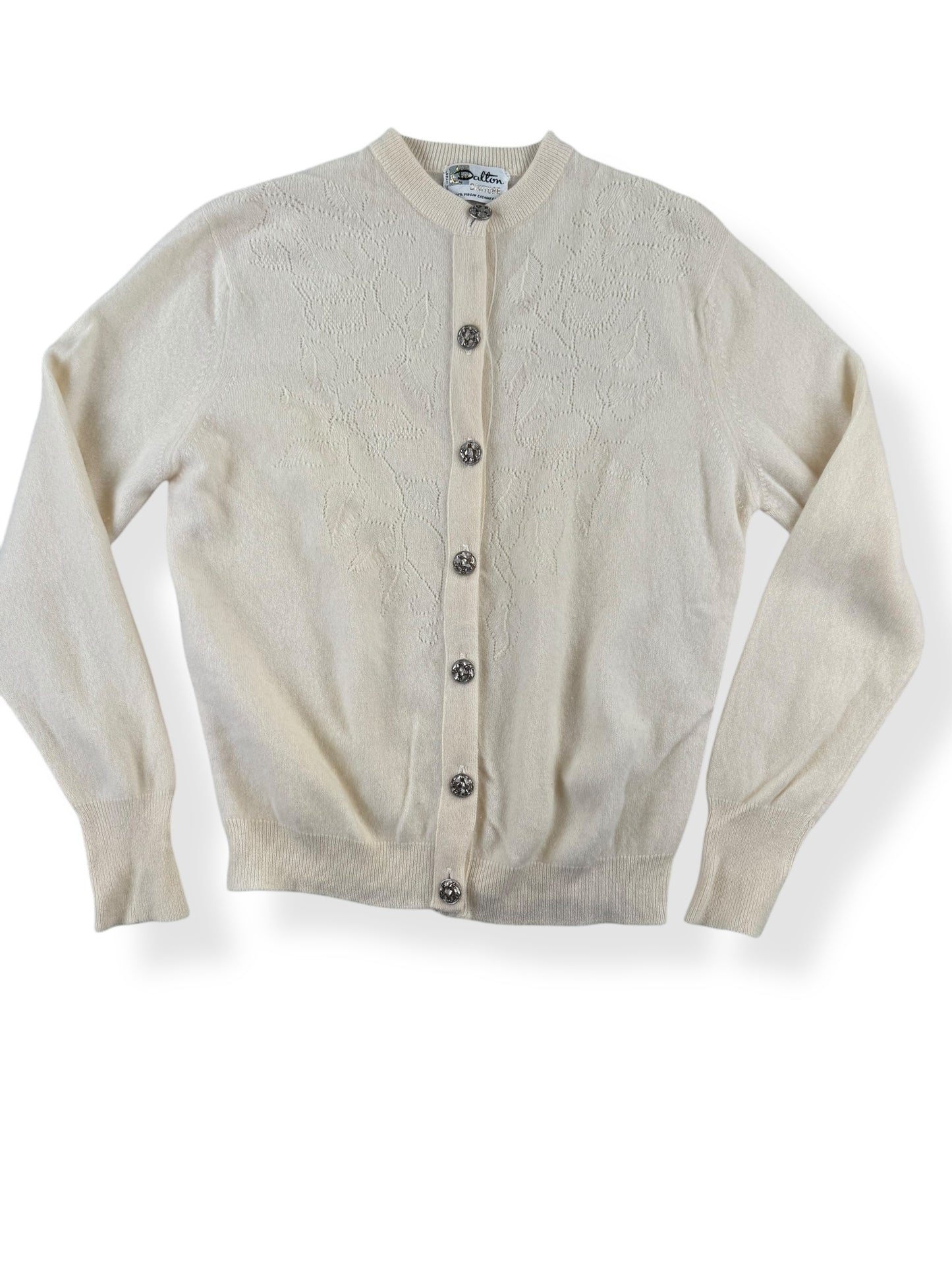 Front view of 1950s Dalton Couture Cashmere Cardigan L