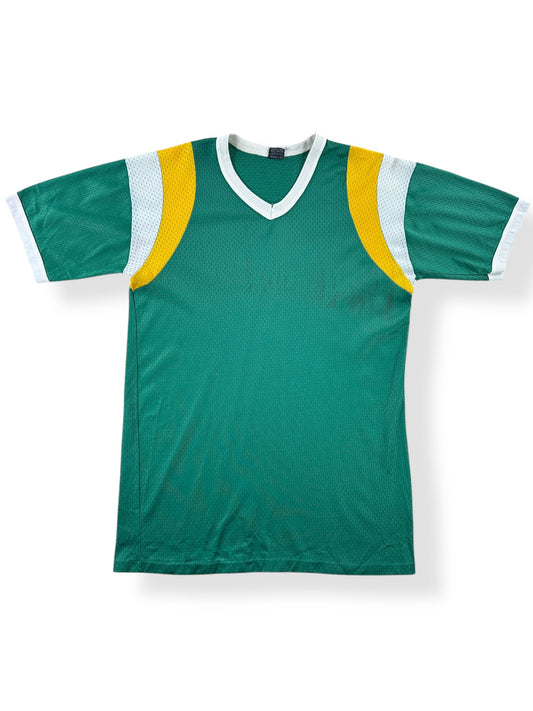 Front of Vintage Green and Yellow Warm Up Jersey SZ L (Fits M)