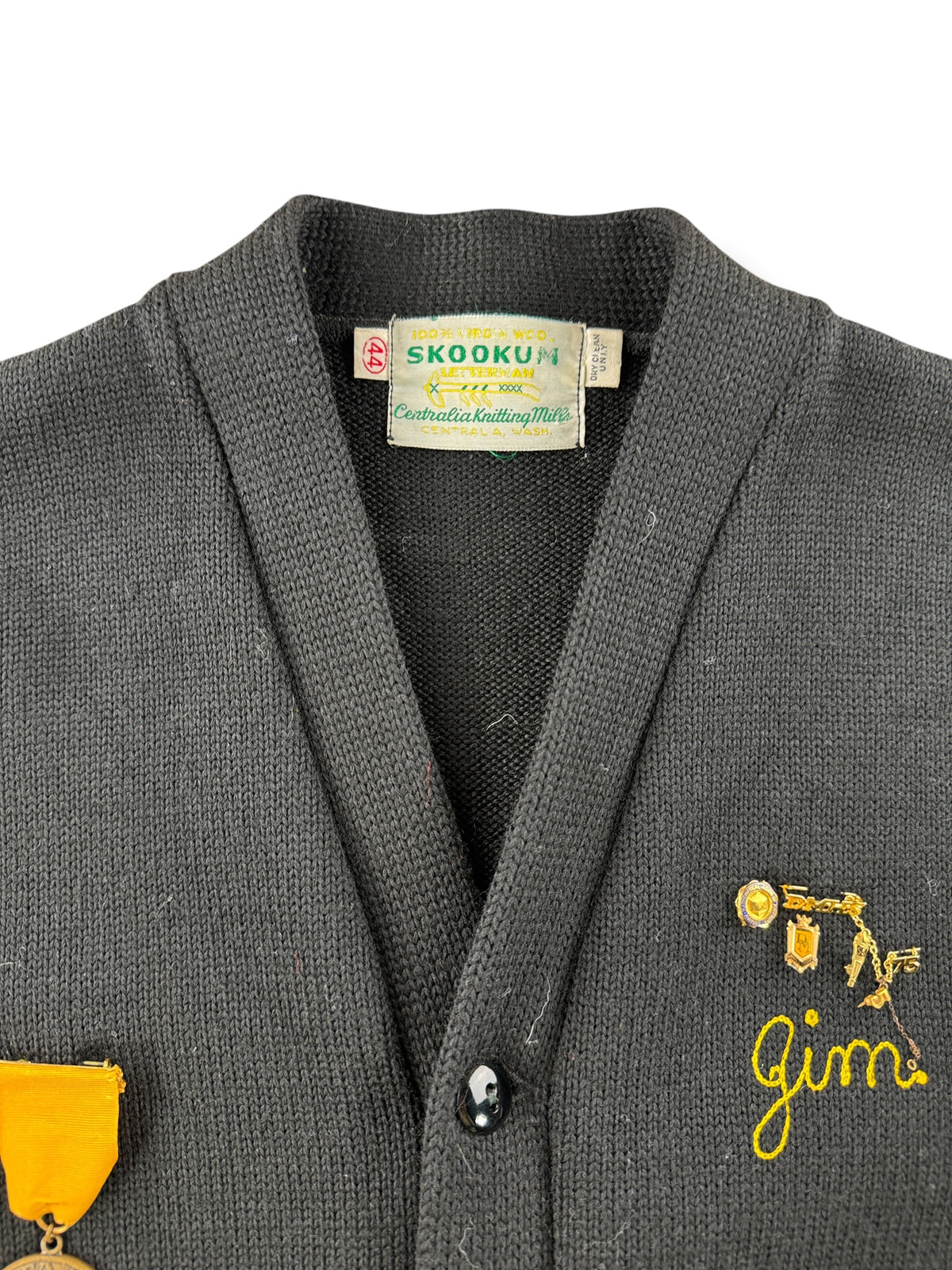 Collar on Vintage Wool Lettermans Sweater with Medals + Pins SZ M