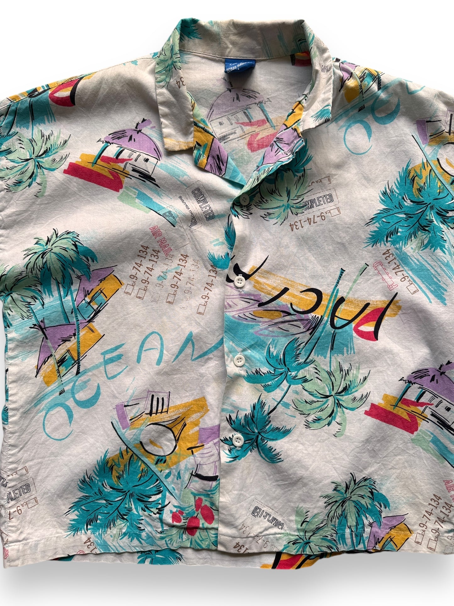 front close up of Vintage Ocean Pacific Aloha Shirt SZ S