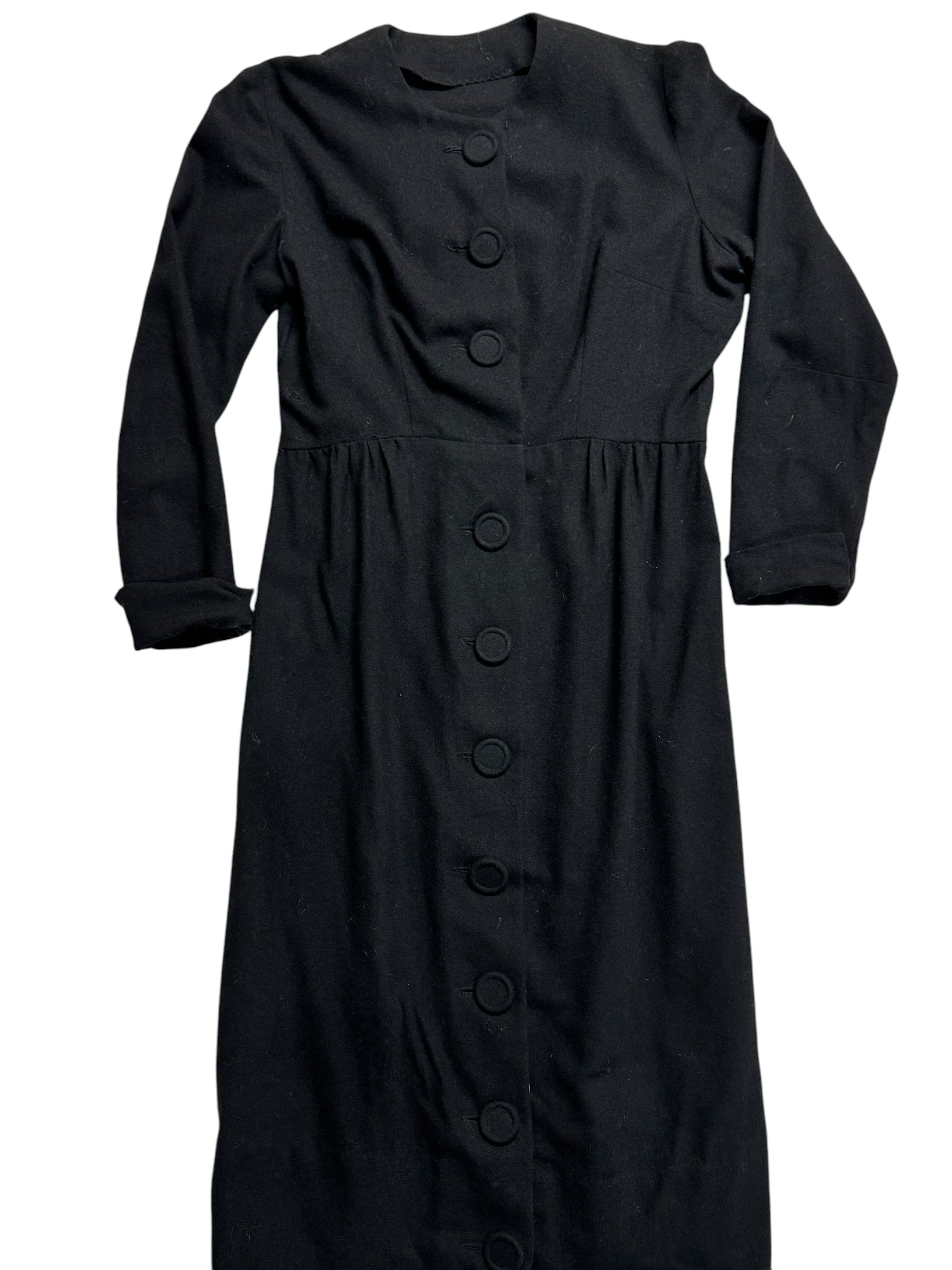 1960s Black Wool Button Up Dress S 1960s Black Wool Button Up Dress S