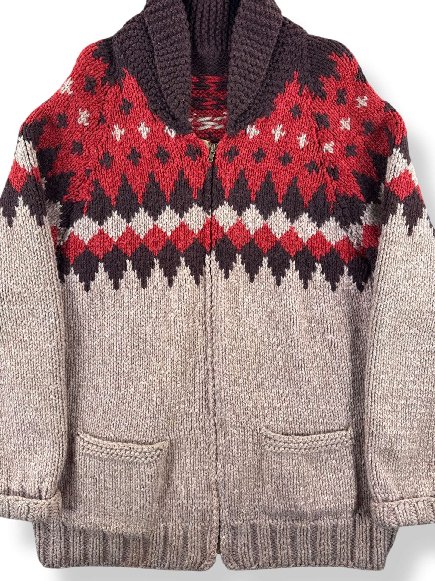 Front Close Up of Vintage Cowichan Style Sweater SZ L